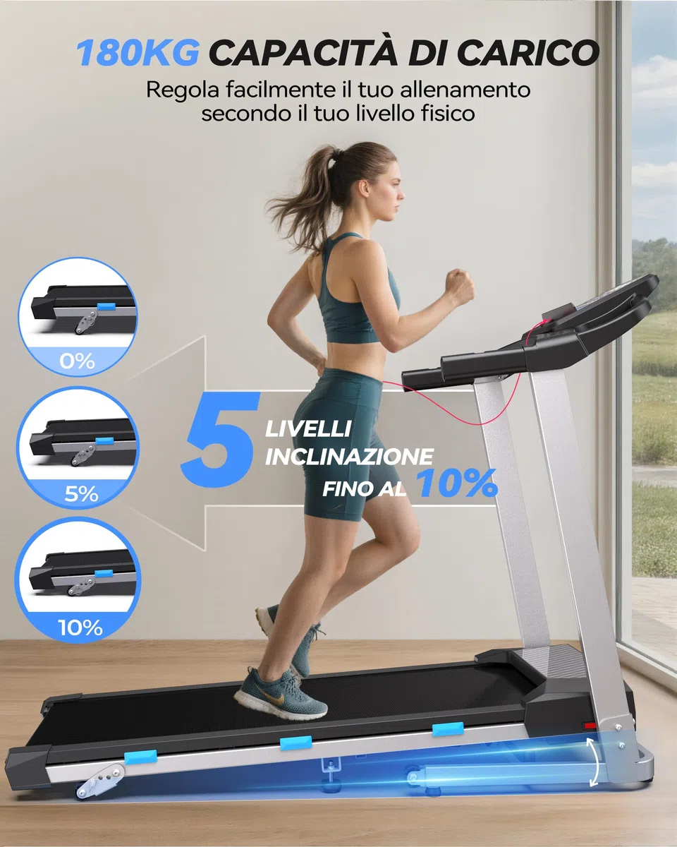 Cardirun Tapis Roulant Elettrico Pieghevole 3.5 HP con Cardiofrequenzimetro