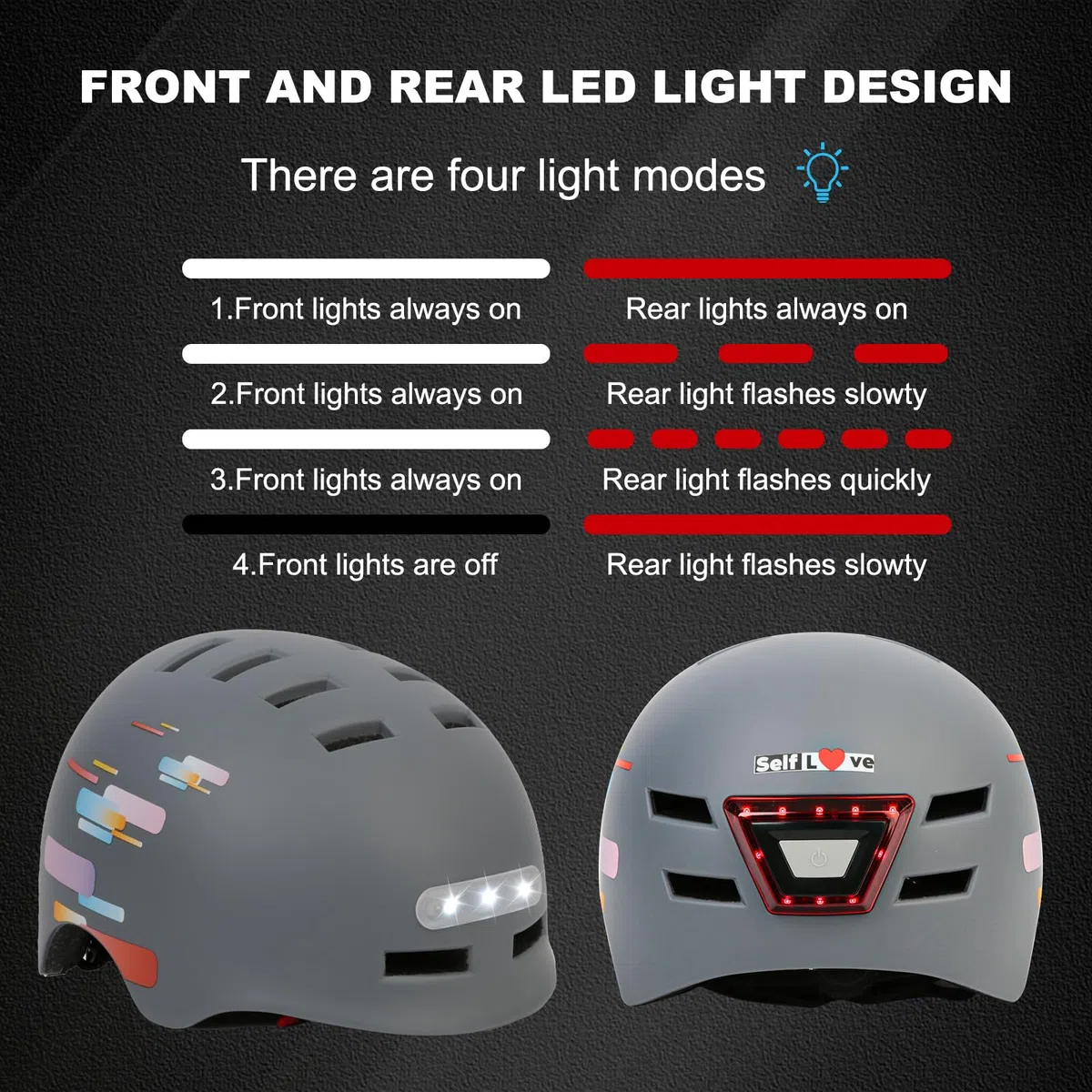 Casco da bici con faro a LED integrato e casco da ciclismo leggero fanale posteriore per uomini e donne adulti