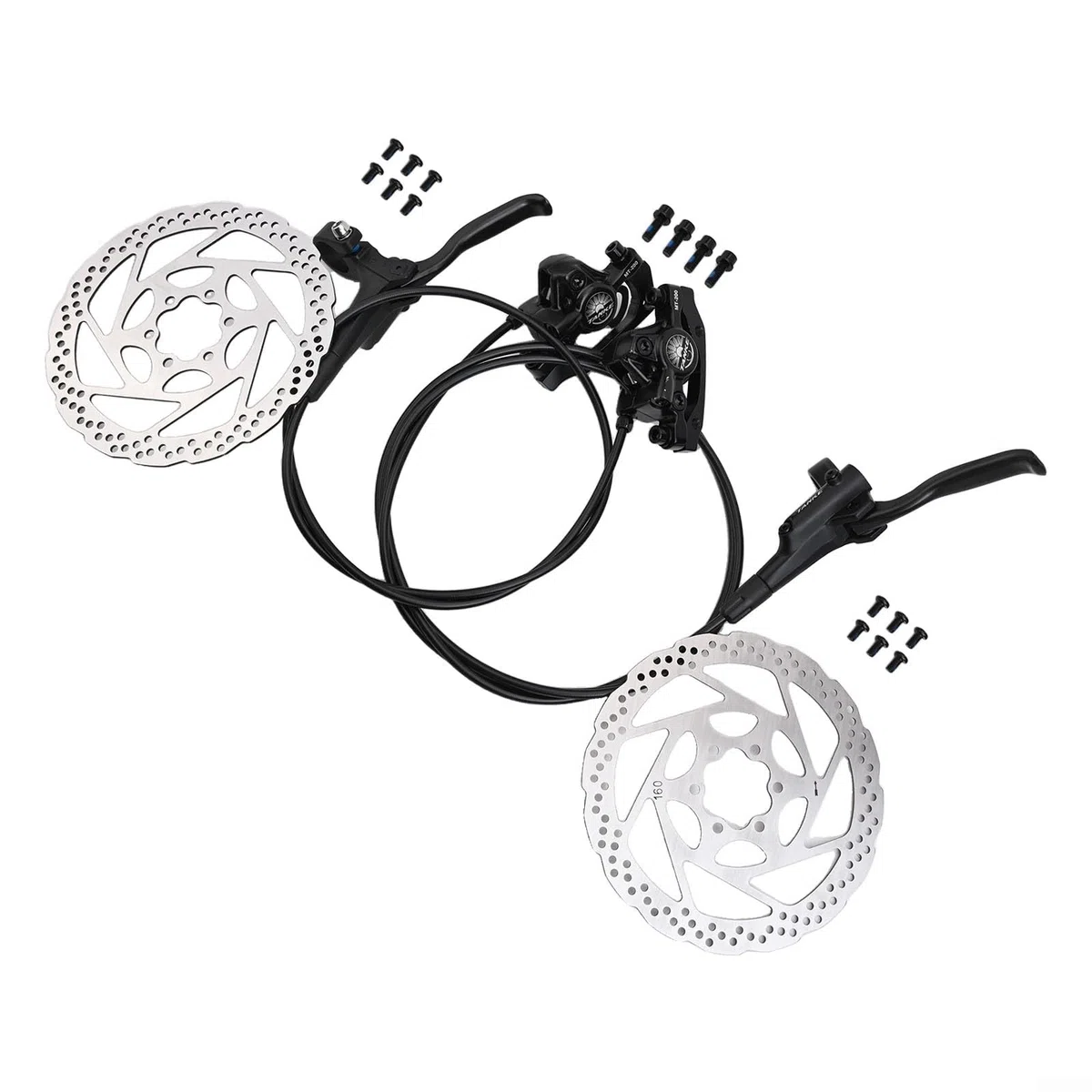 Set di freni a disco idraulici per mountain bike, con pinza a doppio pistone, anteriore 800 mm, posteriore 1600 mm, sistema di olio minerale per MTB e bici da strada (nero)