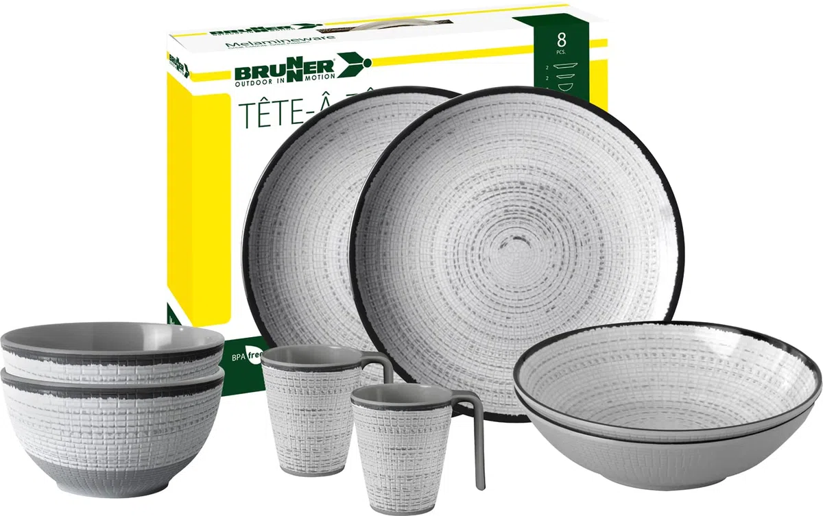 Brunner 0830143N.C7X Set Stoviglie da Campeggio per 2 Persone, Tête-À-Tête Tivoli, 8 Pezzi