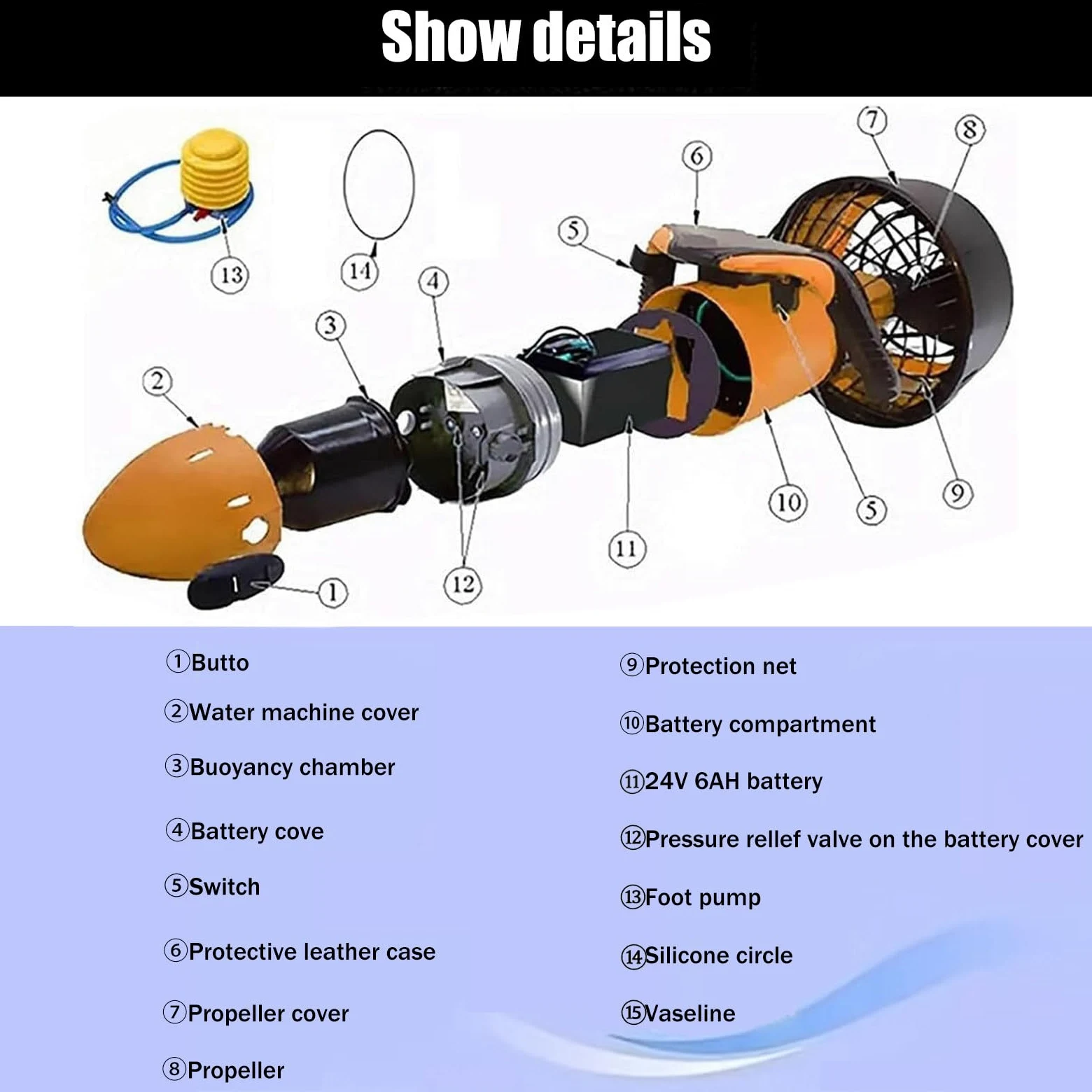 Scooter subacqueo,Booster per Immersioni,Booster subacqueo da 300 W/500 W,Elica ad Acqua a Doppia velocità,per Piscine per Sport Acquatici,Immersioni,Snorkeling e Avventure Marine,300W