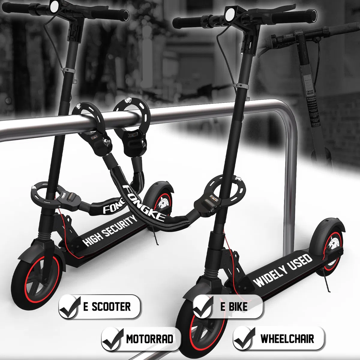 Lucchetto Monopattino Elettrico, Catena Bicicletta Antifurto 8mm, Lucchetto Bici con Borsa Impermeabile, Resistente Taglio Lucchetti a Catena, Alta Sicurezza Accessori Monopattino Elettrico e Biciclet