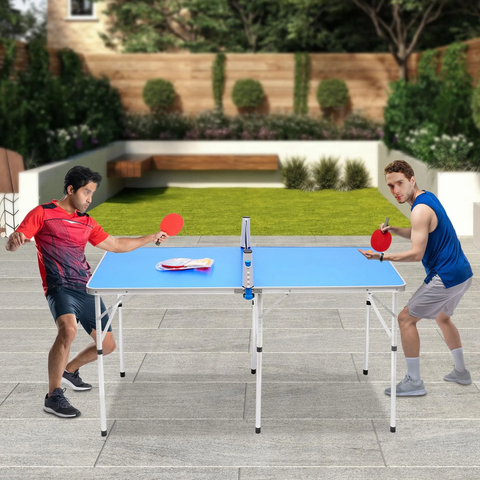152 x 76 cm, tavolo da ping pong pieghevole, mini tavolo da ping pong regolabile in altezza, rete inclusa, 2 racchette e 3 palline, adatto per interni ed esterni, resistente alle intemperie