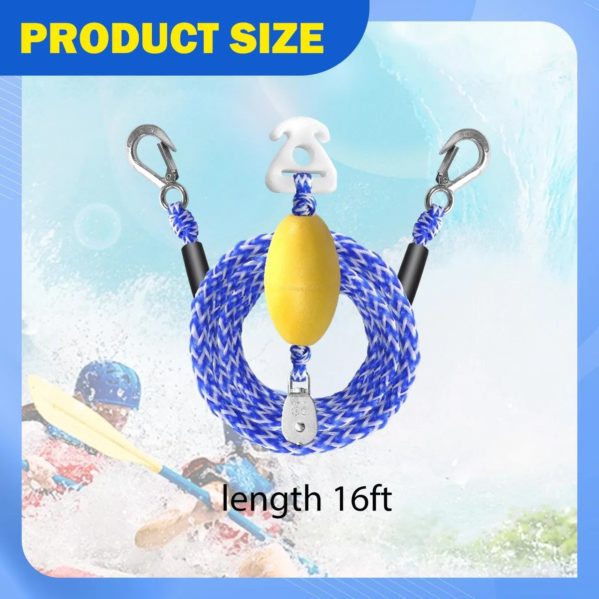 Imbracatura da traino per barca, corda da traino per tubi, 4,6 m, con ganci in acciaio, resistenza alla trazione fino a 1360,8 kg, per sciatori, wakeboarder, barche gonfiabili