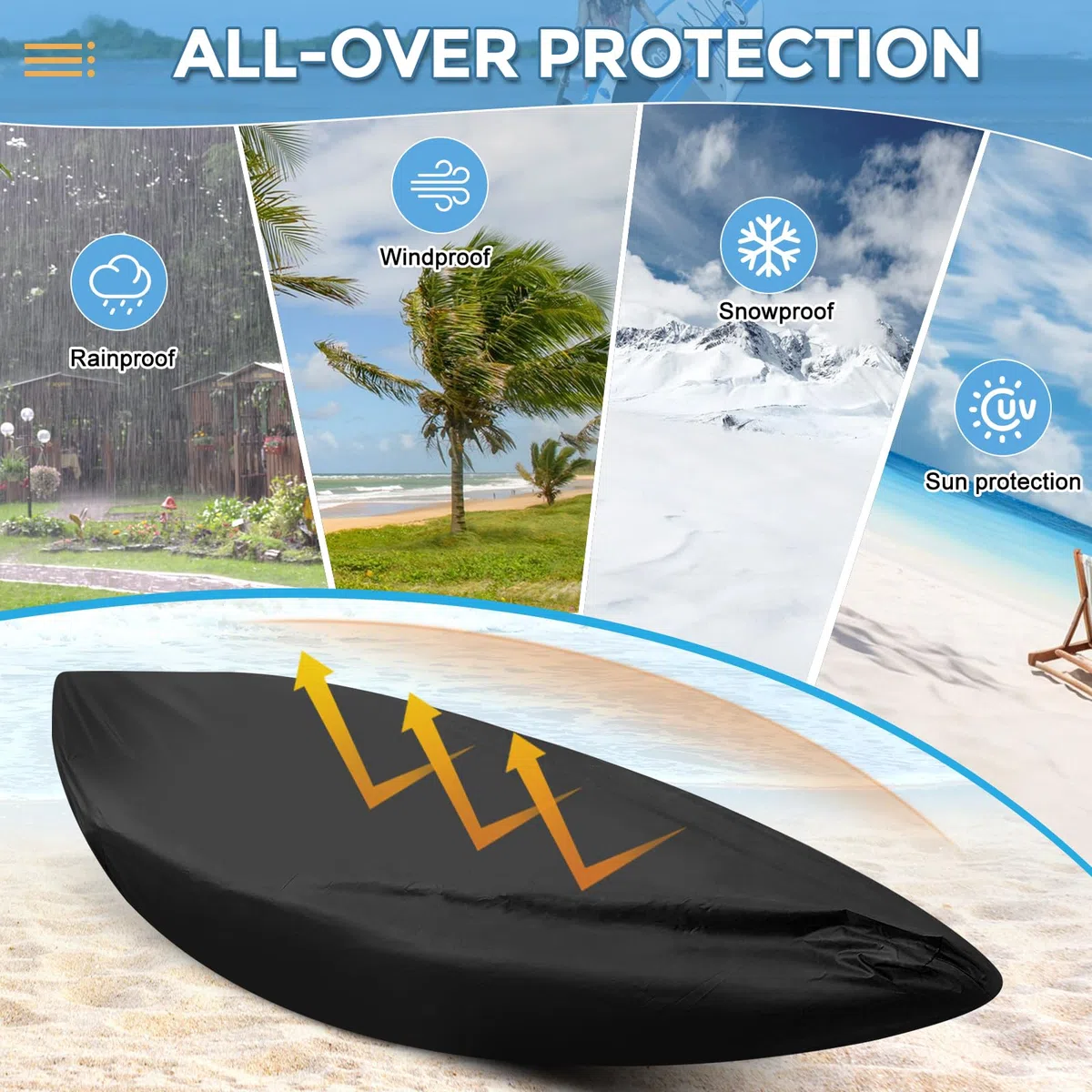 420D Copertura per Kayak, Impermeabile Durevole Protezione UV Copertura Kayak Canoa per la Pesca in Barca/Kayak/Canoa/Paddle Board (4.6~5.0m/15.1ft~16.4ft)
