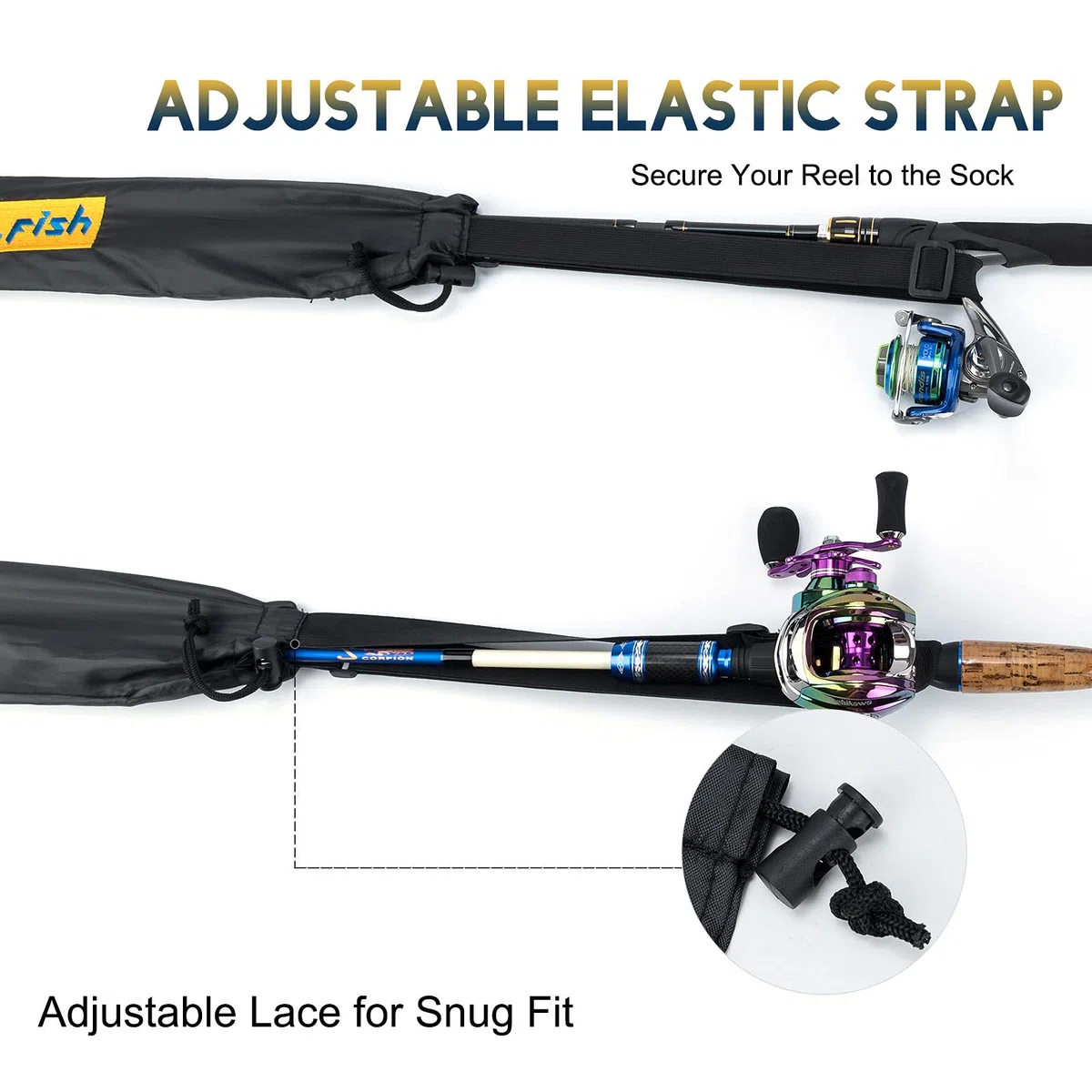 Dr.Fish Canna da Pesca Calzini Antigroviglio Leggero Nylon Regolabile Elastico Strap Spinning Baitcaster 2 pz/6 pz Copertura Manicotto Protettore Canna Da Pesca Tubo di Stoccaggio Baitcasting