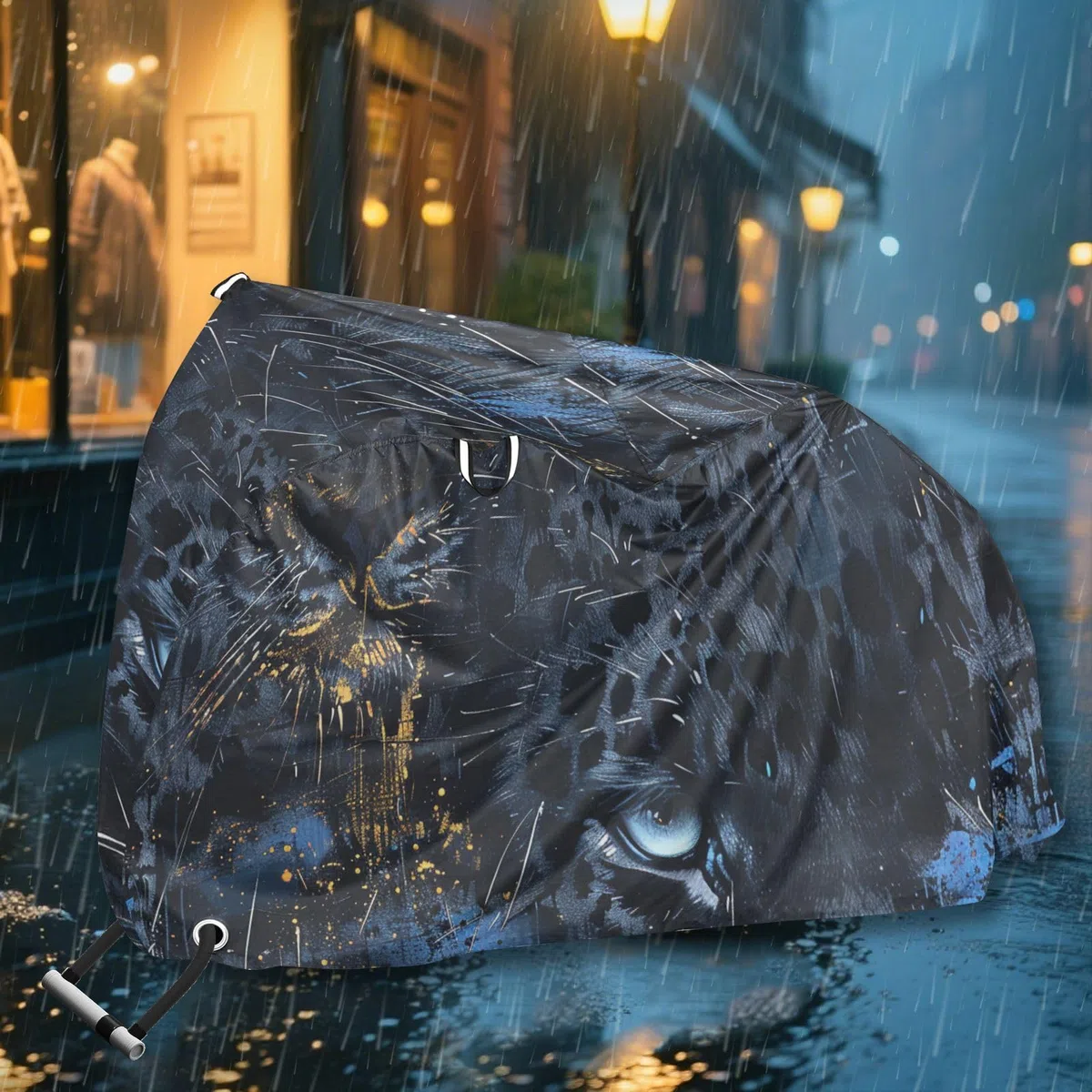 Black Leopard Copertura per bici da esterno impermeabile con fori di bloccaggio anti polvere pioggia neve UV Storage Mountain Road Copertura per bici elettrica adatta per la maggior parte dei kit per
