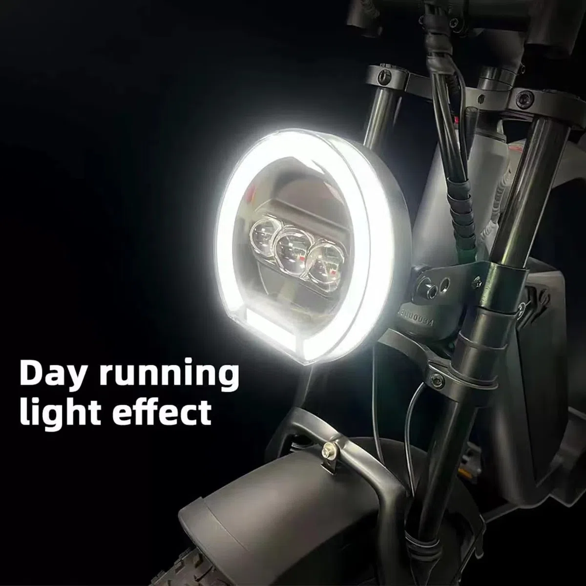Faro a LED per e-Bike con connettore a 4 Pin, Luce Diurna Rotonda Angel Eye per Bici elettriche con Pneumatici Larghi, Luce Anteriore abbagliante Impermeabile 36V/48V