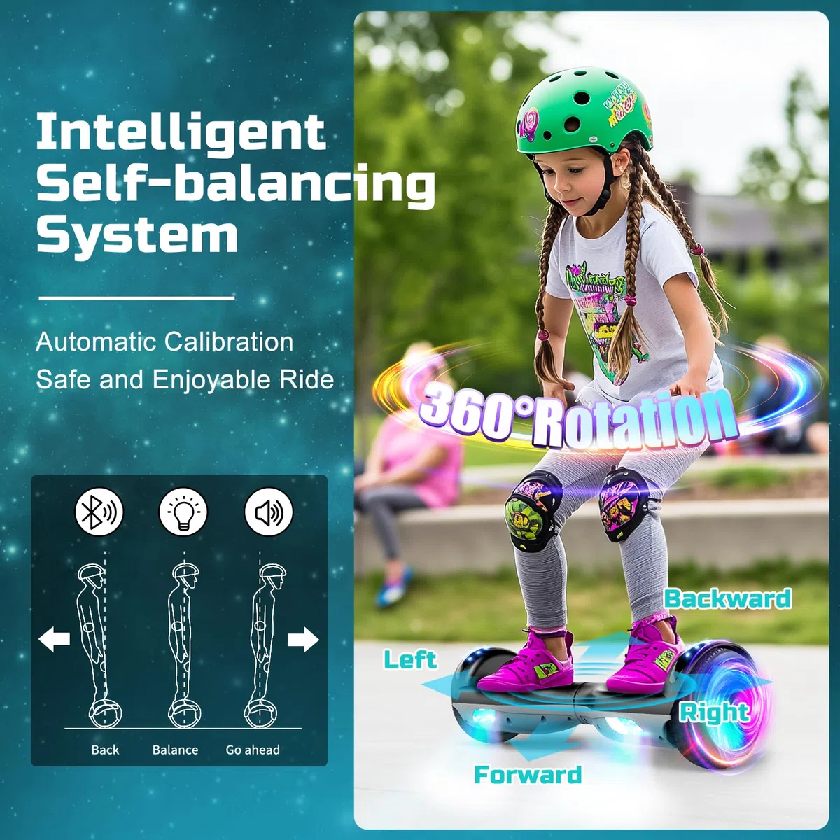 Hoverboard, hoverboard a due ruote da 6,5 pollici con altoparlante Bluetooth, luci LED colorate, regalo per bambini e ragazzi