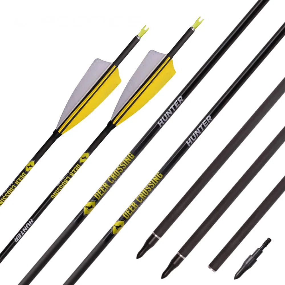12 Pezzi ID 6,2 mm Frecce da Caccia, Spine 300 350 400 500 600 700 800 Freccia di Tiro con L'Arco, 4 Pollici Piuma di Tacchino Freccia in Puro-Carbonio
