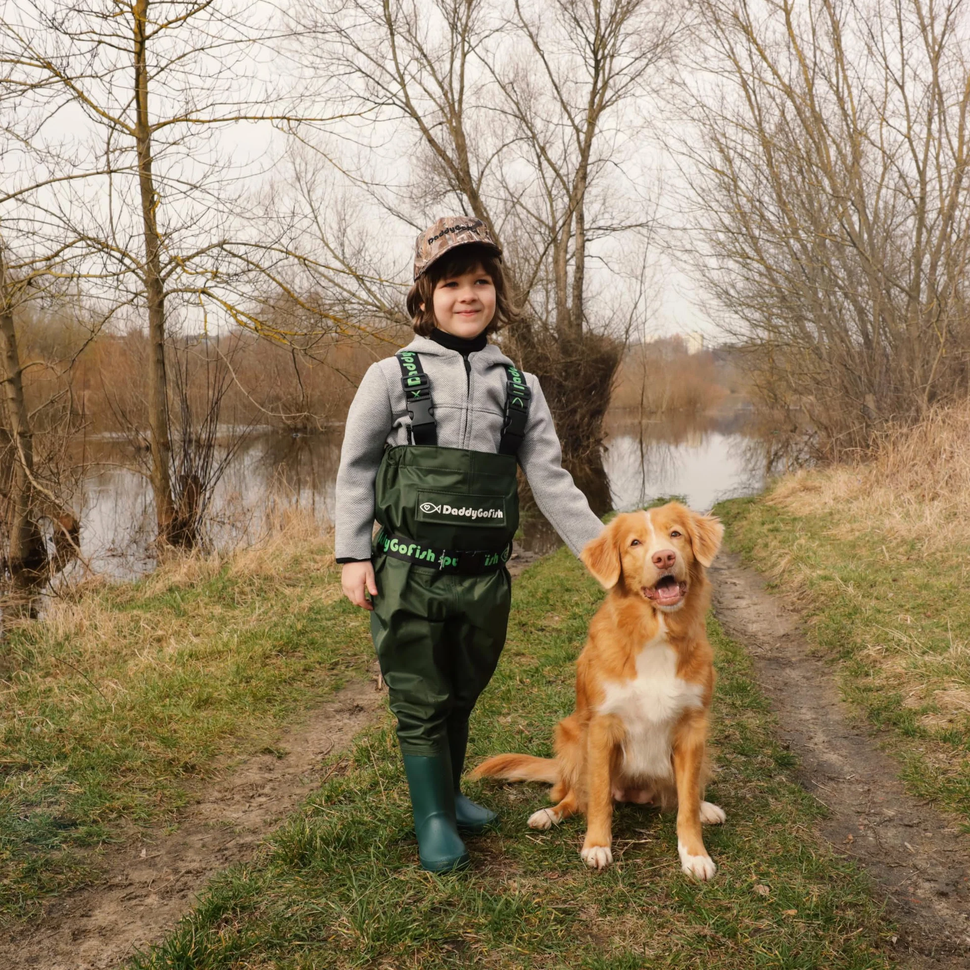 DaddyGoFish Waders bambini e adulti, trampolieri da pesca e da caccia con tasca e gancio per trampolieri