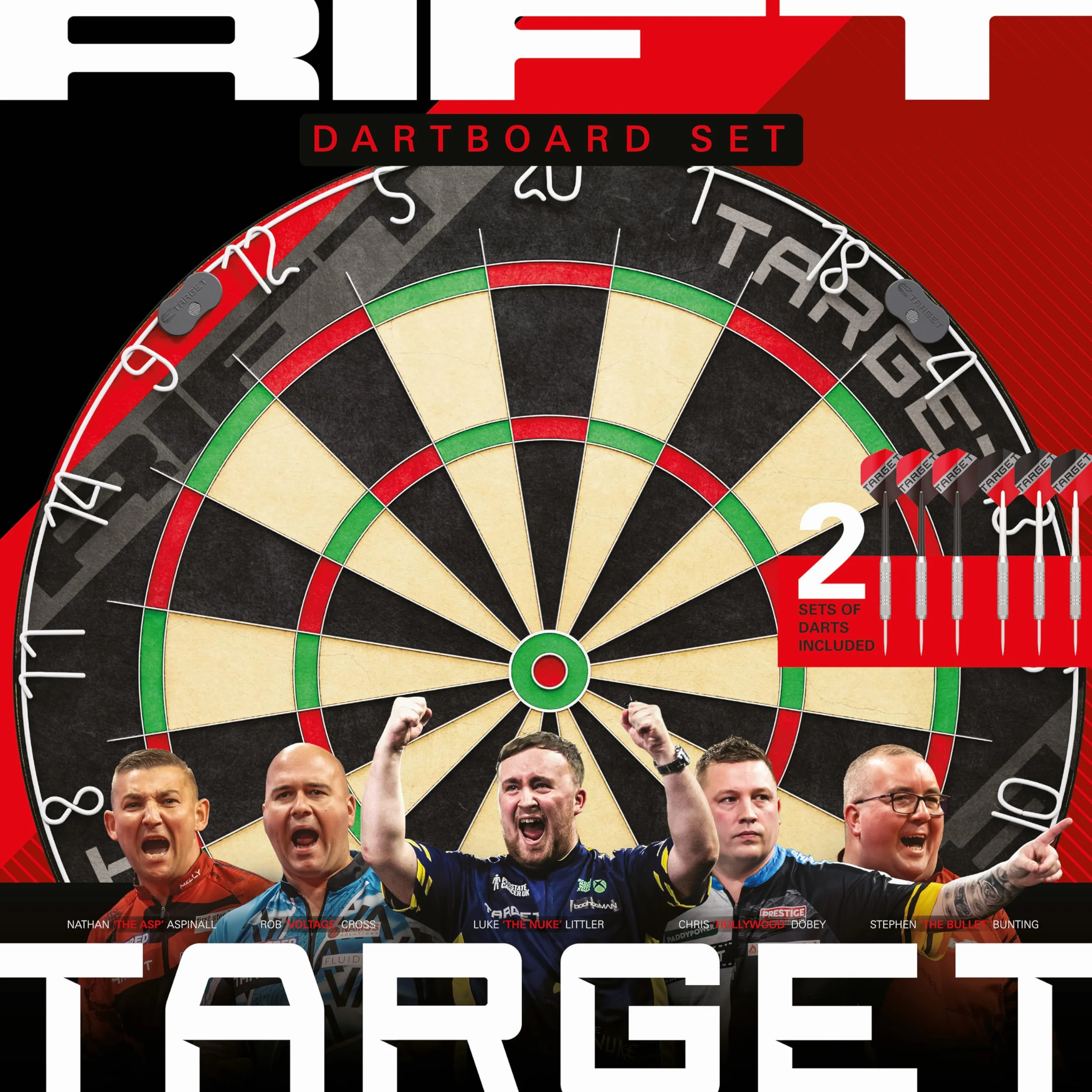 Target Darts Rift Bersaglio con facoltativo LED Light | Punta in Acciaio Freccette Board con facoltativo Bright Bersaglio Illuminazione | Filo Senza Graffette | Includes Due Sets di 17G Freccette