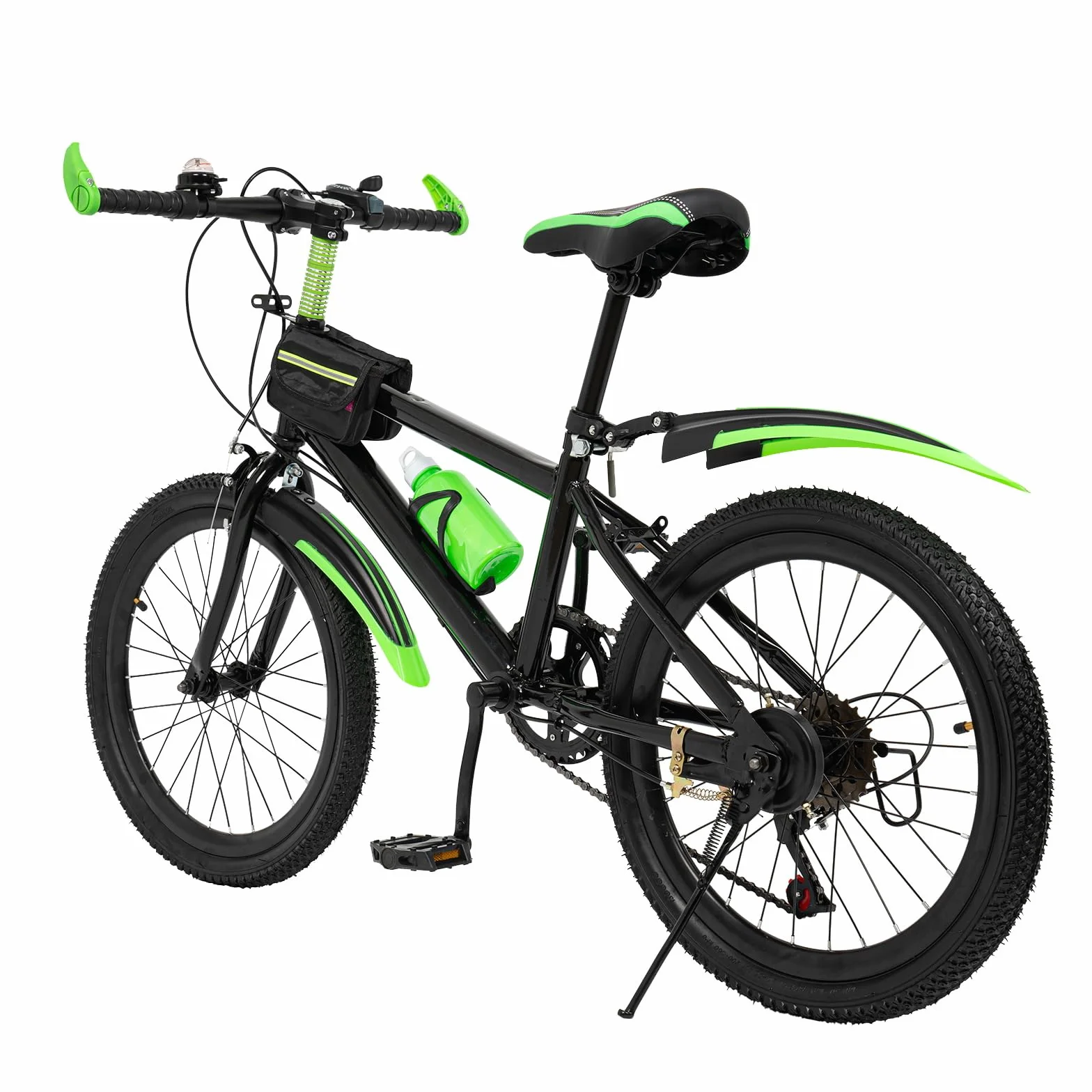 Mountain bike, bicicletta da 20 pollici, da uomo, con telaio in acciaio, sella in poliuretano, parafanghi, cambio sportivo, outdoor, strada, montagna, di alta qualità, stabile, verde