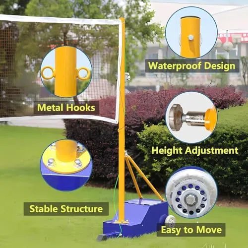 Pali da badminton con telaio a rete, pali da pallavolo/badminton per cortile, supporto resistente con 2 reti, altezza regolabile, per interni/esterni/adulti/scuola