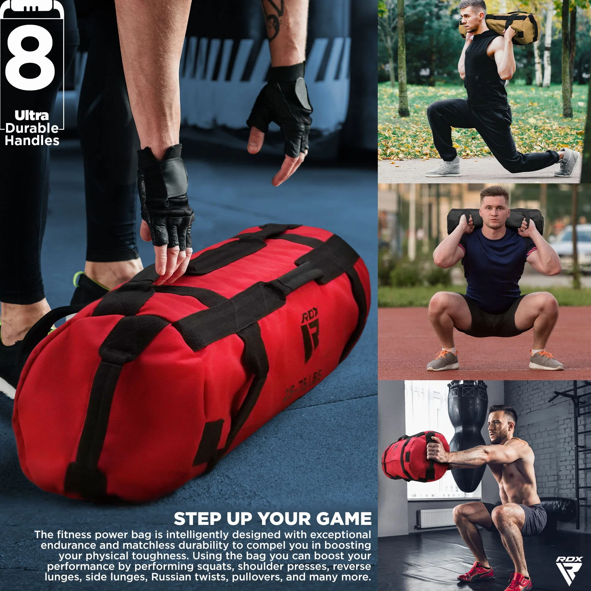 RDX Sandbag Fitness Sacca Allenamento, Regolabile Weights Power Bag con Maniglie per Powerlifting Sollevamento Pesi Functional Training, Migliorare Equilibrio Forza e Coordinazione