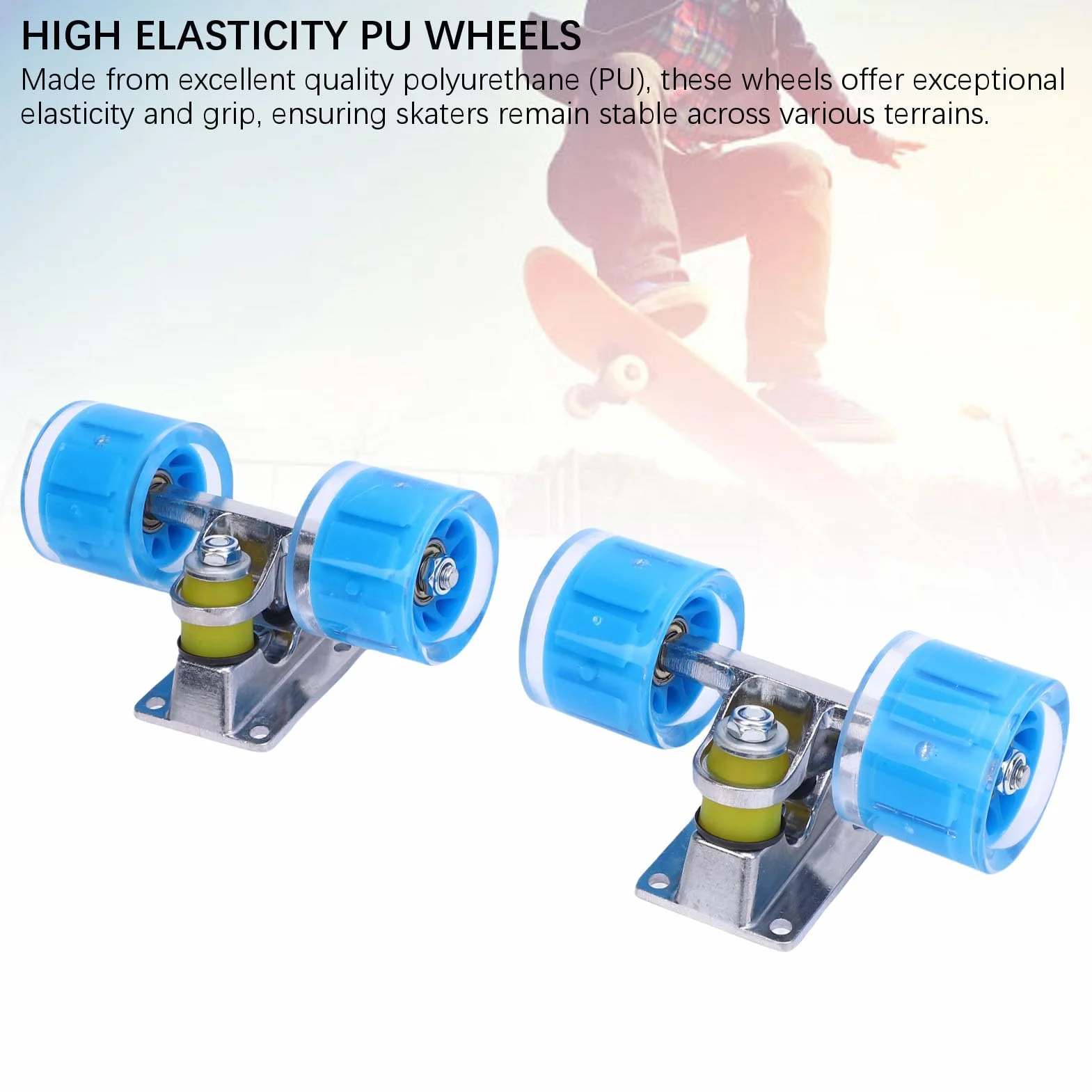 Fockety Set di Truck e Ruote per Skateboard Longboard, Ruote da Skateboard 55 x 45 mm, Set di Truck e Ruote per Skateboards, Kit di ferramenta per Skateboards per Cruiser (Blue)
