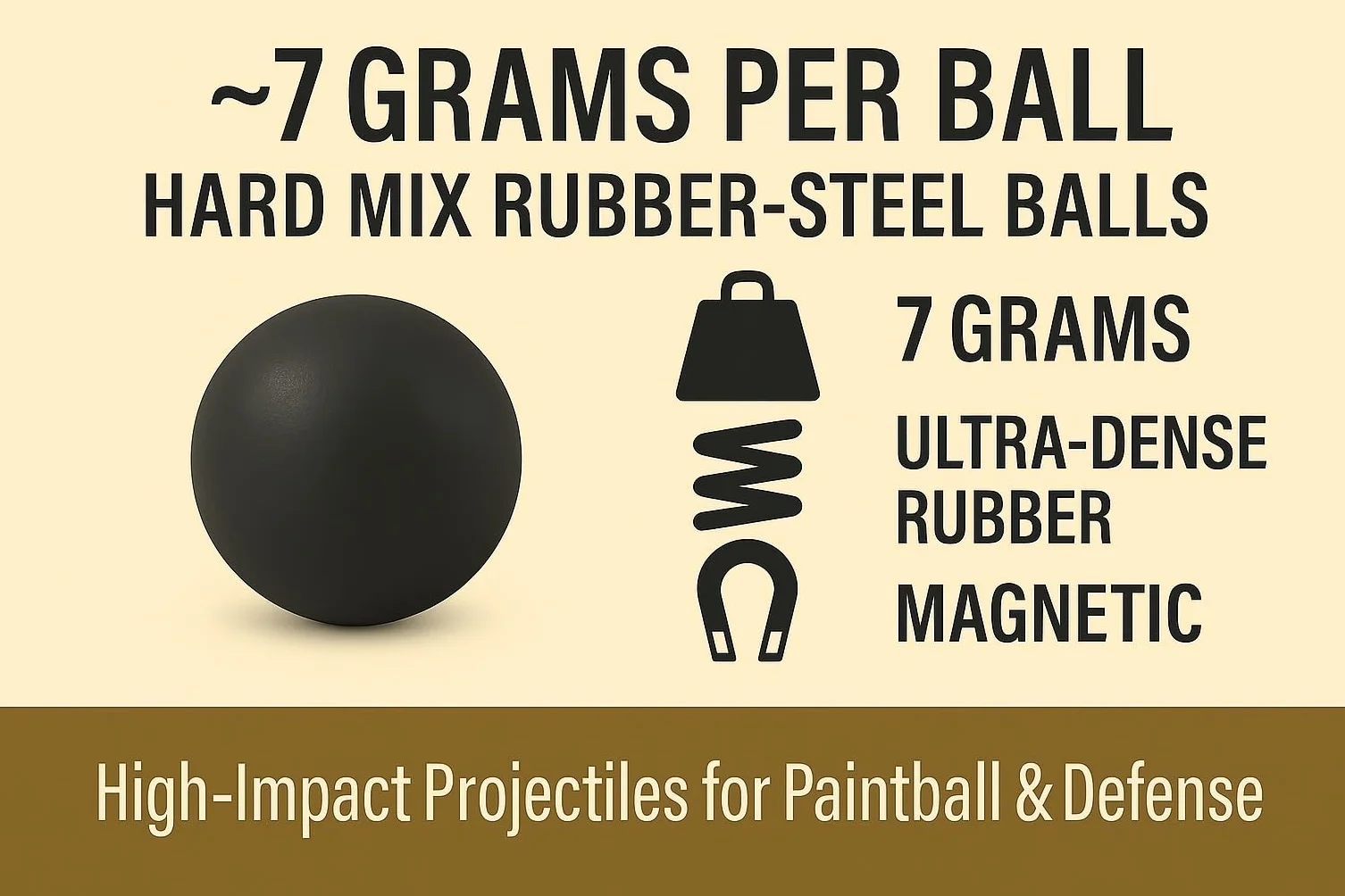 SSR 100 x Premium Hard Mix Rubber Steel Balls Paintballs Reballs Gomma Palline Pistole di Difesa 68 Calibro