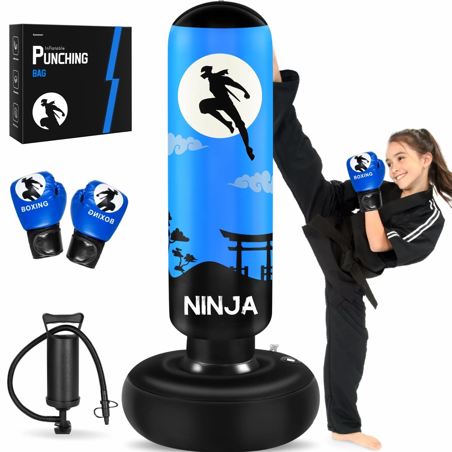 Sacco da boxe grande e stabile per bambini, pungiball bambini gonfiabile alto 168 cm, regalo per ragazzi e ragazze dai 5-12 anni, per praticare karate, taekwondo, MMA
