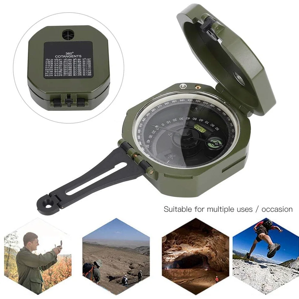 Bussola da Esterno Geologica Professionale ad Alta Precisione, Armi Impermeabili Direzionali Multifunzionali con Funzione Luminosa Fluorescente