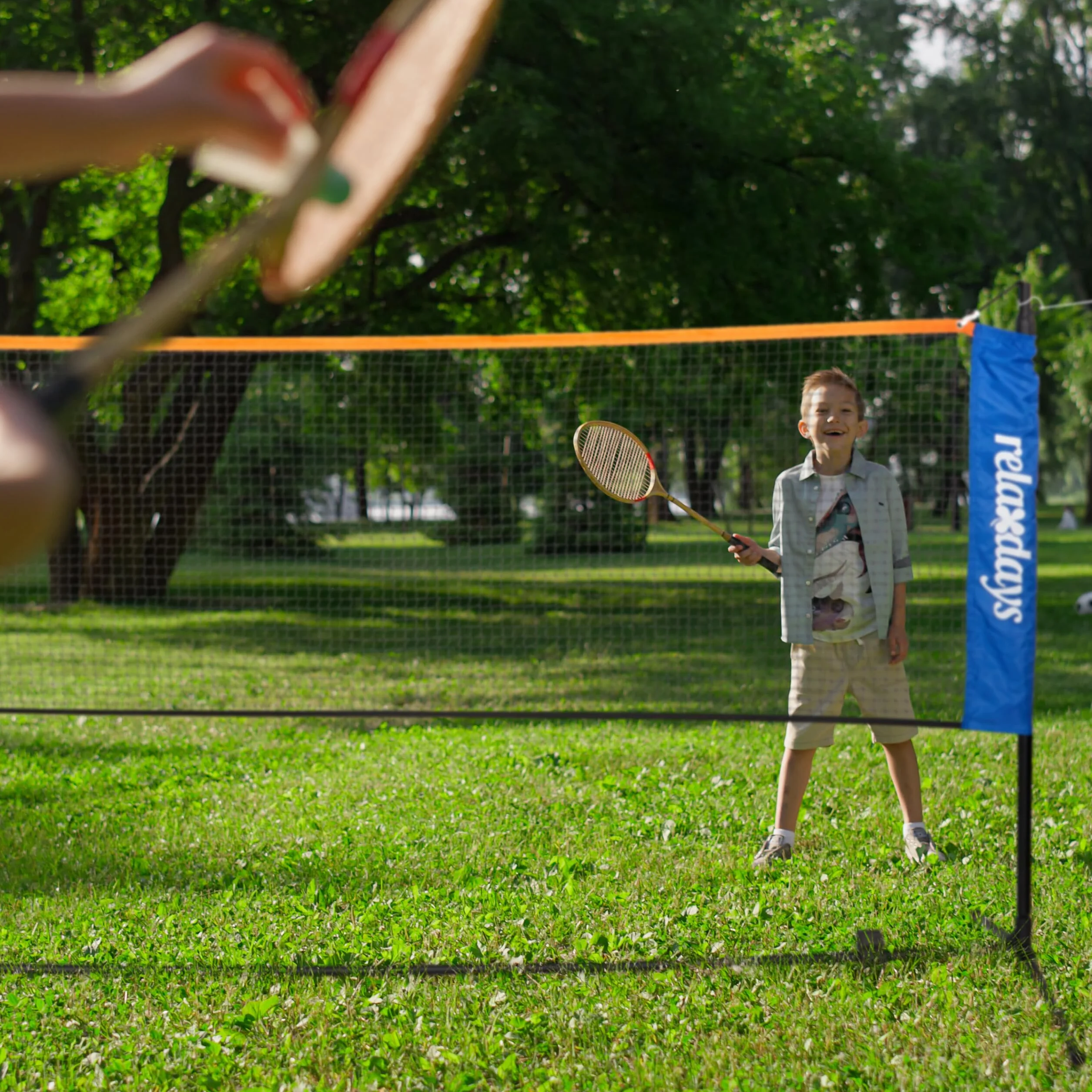 Relaxdays Rete da Badminton, Regolabile in Altezza fino a 225 cm, Campo Beach Volley Portatile, con Custodia, Nero Blu