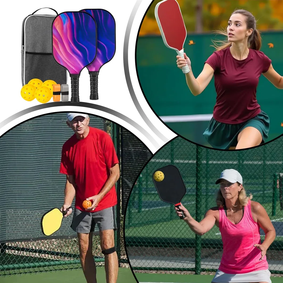 Racchetta da pickleball | Racchette leggere da palla | Racchette in fibra di vetro leggere ed ergonomiche per sport a casa, all'aperto, interno, esercizio per uomini, donne e bambini
