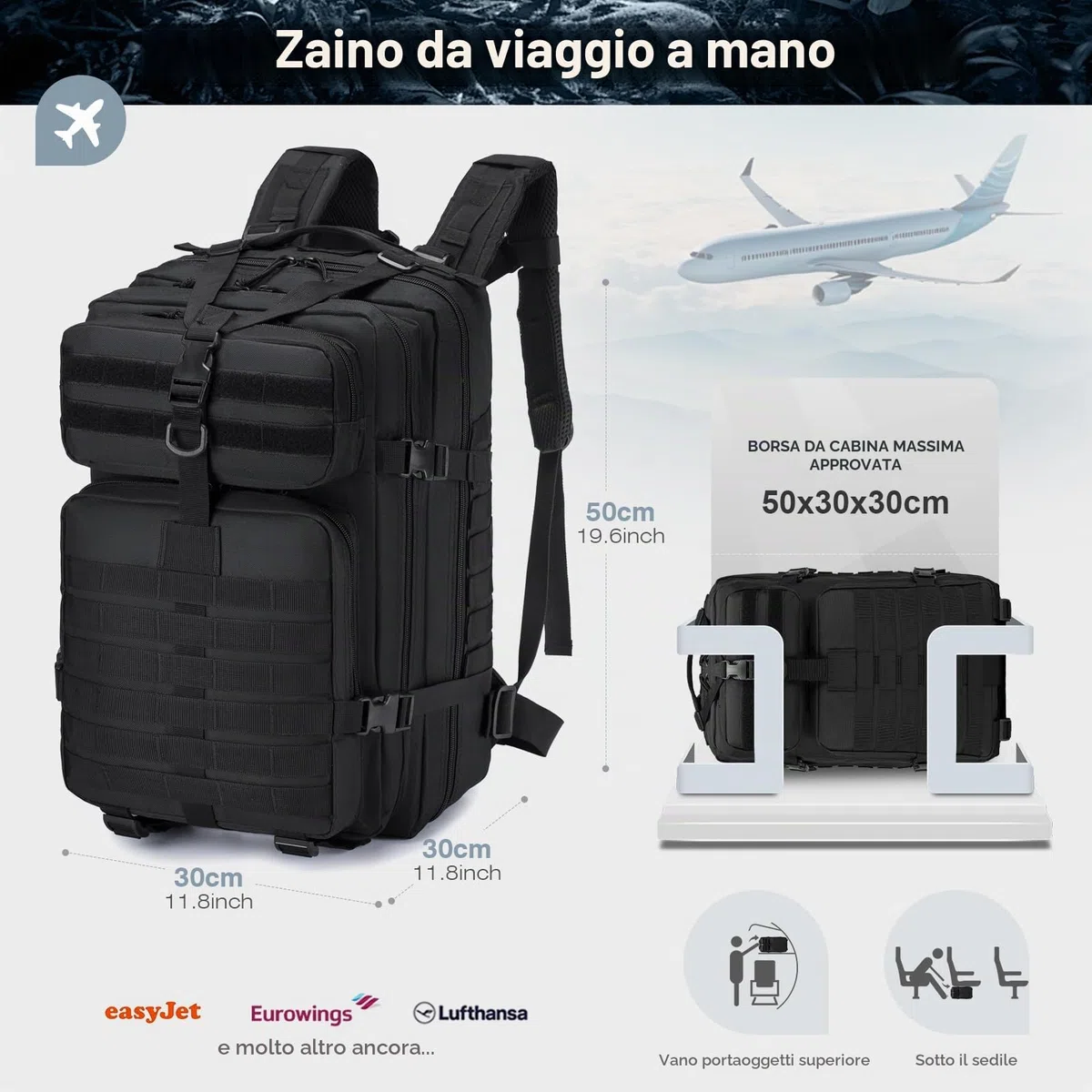 SPAHER 50L Zaino Militare Tattico Molle Assalto Viaggio per Donna Uomo Zaino da Trekking 800D Oxford per Escursionismo Alpinismo Sport Campeggio Survival
