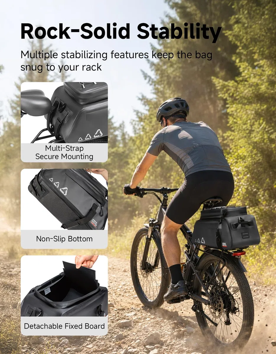 KEMIMOTO 3 in 1 Borsa Bici Posteriore, 13L Borsa per Bicicletta Posteriori Impermeabile con Striscia Riflettente, Borse per Bici con Tracolla e Maniglia per Strada Bike Mountain Bike