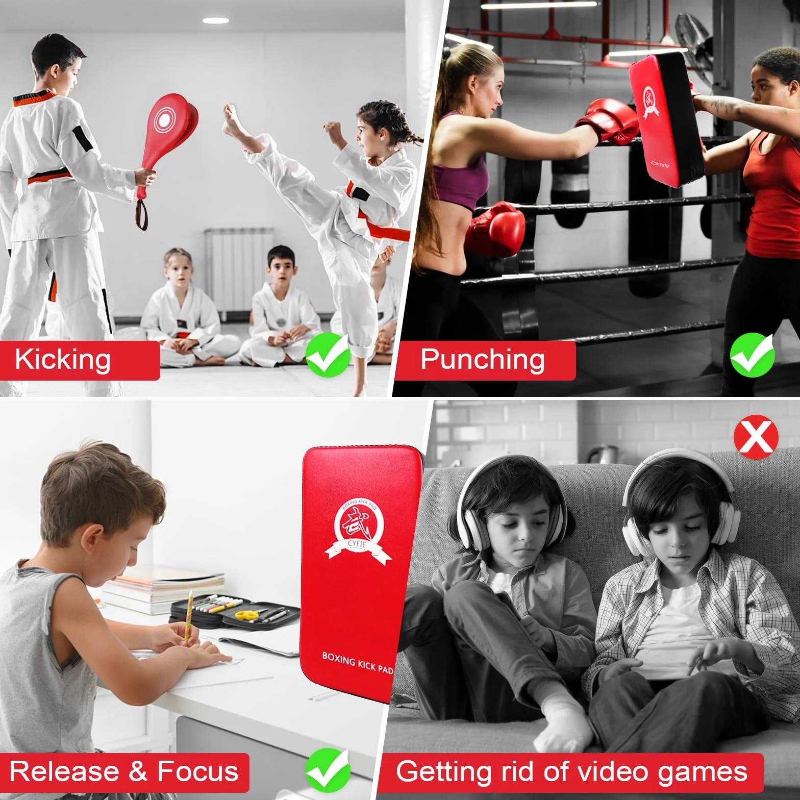 DEWEL Kit da Boxe con Un Paio di Guantoni da Boxe, Un Pad Boxe e Un Colpitori Taekwondo,per L'allenamento Boxe di Karate, MMA, Kickboxing, Karate, Muay Thai, MMA, Wushu eec (4 Pezzi,Rosso)
