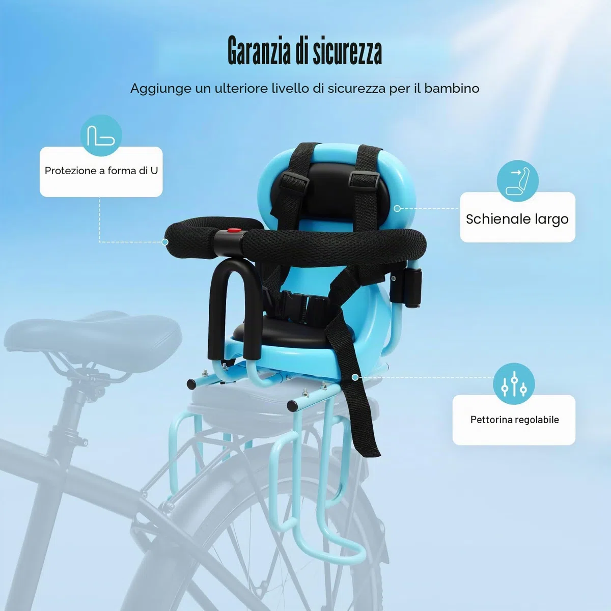 Seggiolino posteriore per bicicletta con imbottitura in schiuma, con parapetto di protezione rimovibile e cintura a 4 punti, resistente con poggiapiedi, per bambini da 6 mesi a 6 anni