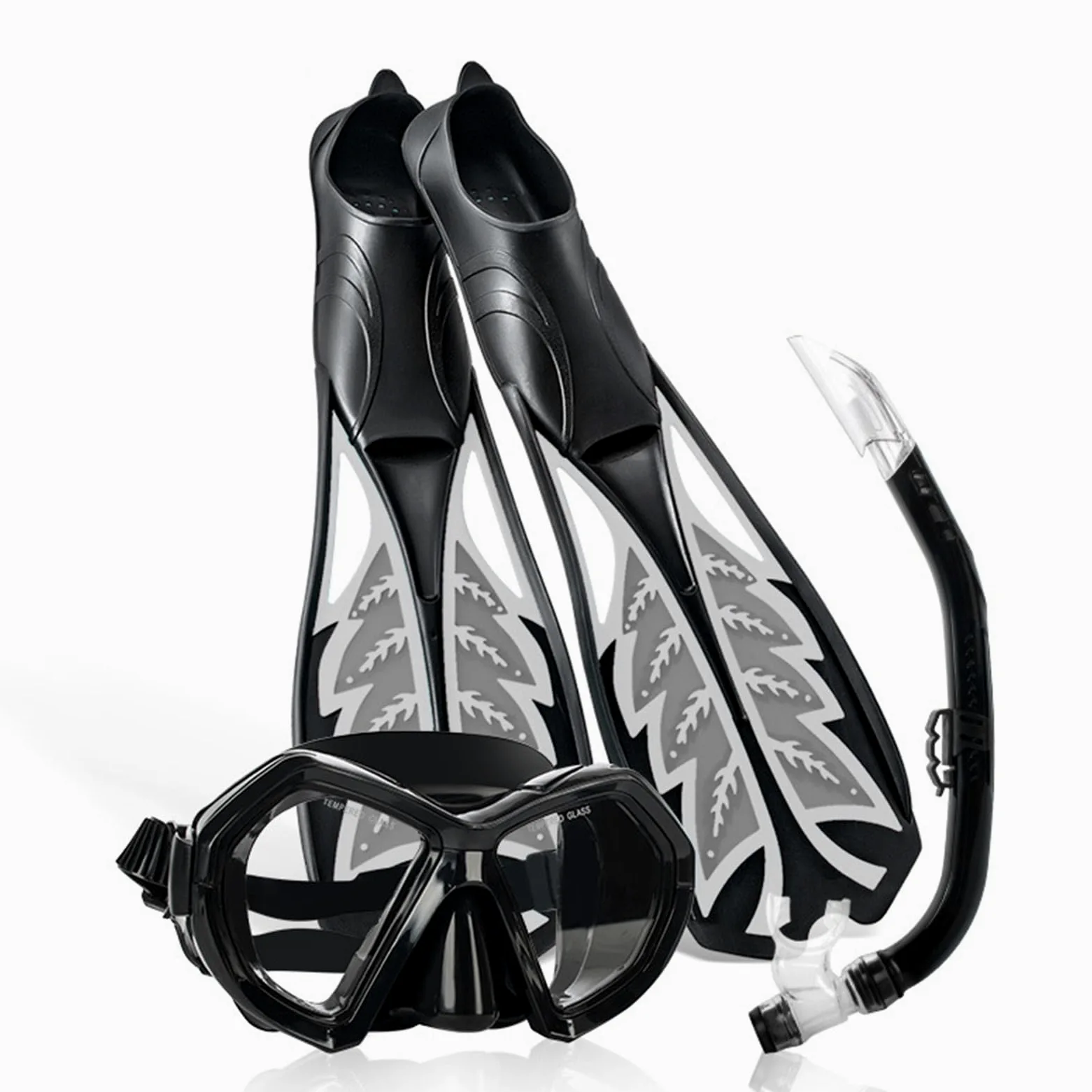 Alomejor Set Boccaglio con Pinna e Maschera, Set Boccaglio per Adulti in PP TPR con Attrezzatura Subacquea in 3 Pezzi, con Maschera e Pinne, per Nuoto, Snorkeling e Immersioni per Adulti