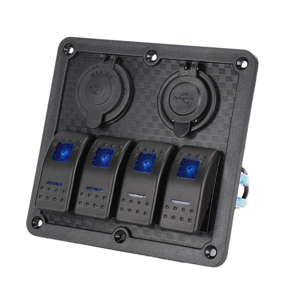Pannello interruttori a bilanciere 12V 24V 4 gang IP65 impermeabile con presa accendisigari 2 USB per barca auto Pannello interruttori a bilanciere Interruttore a bilanciere a 4 gang IP65 Imperme N5o7