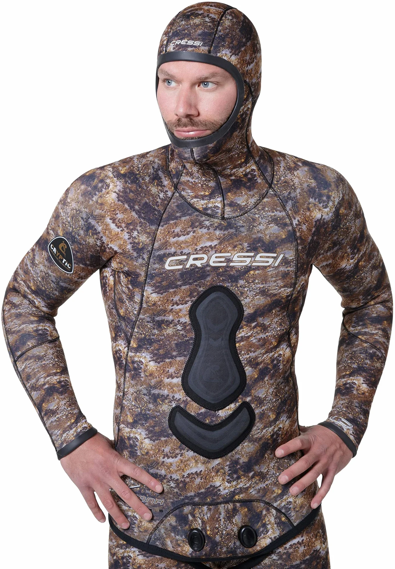 Cressi Katana 2 Pieces Wetsuit - Muta Apnea e Pesca per Uomo, disponibile in Neoprene 3/5/7mm colore Marrone Mimetico