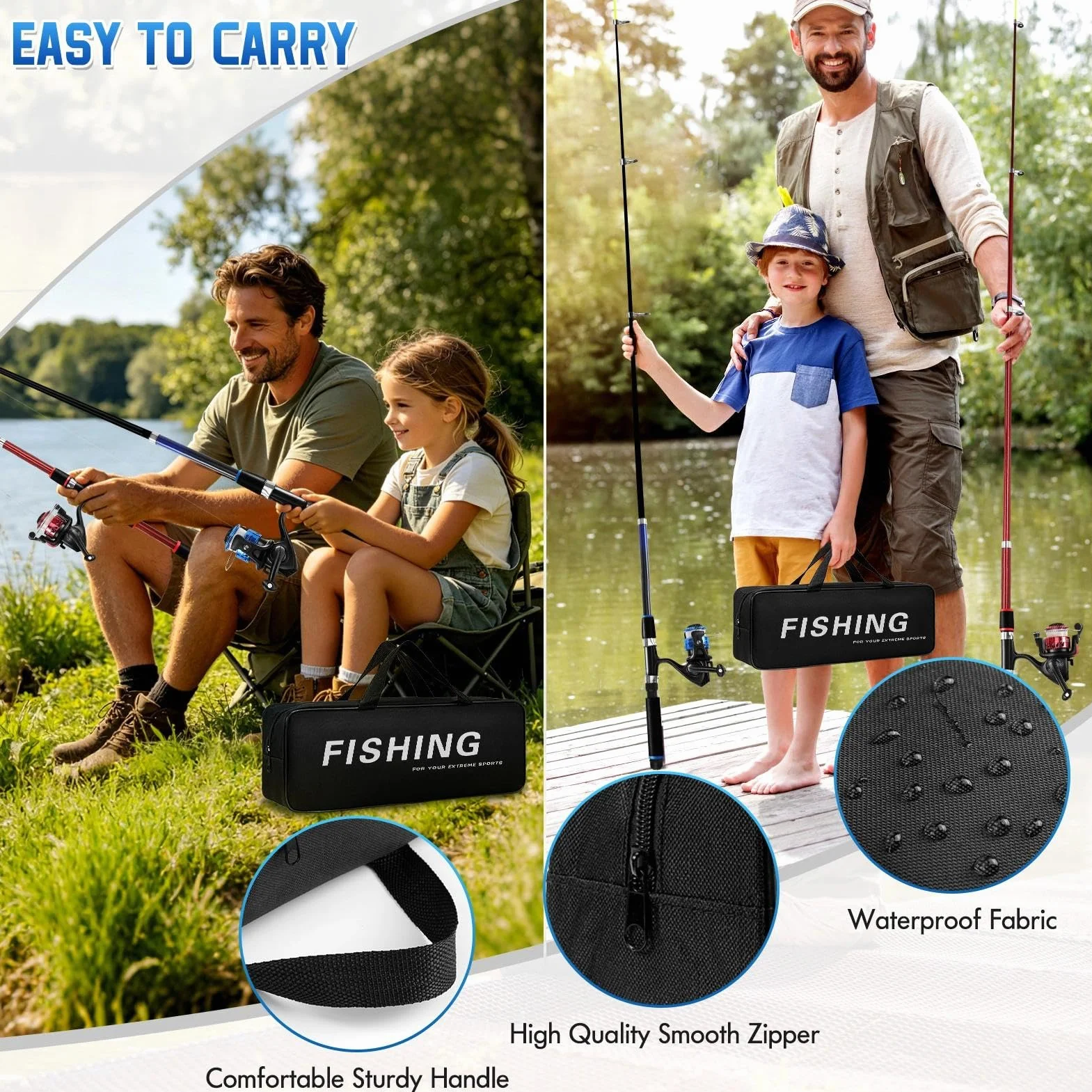 2 Pezzi Canna da Pesca Spinning, 1.8m Fibra di Carbonio Canne Pesca Telescopica Set Combinato Canna da Spinning e Mulinello da Pesca Esche da Pesca Kit Borsa da Trasporto Per Mare e Acqua Dolce