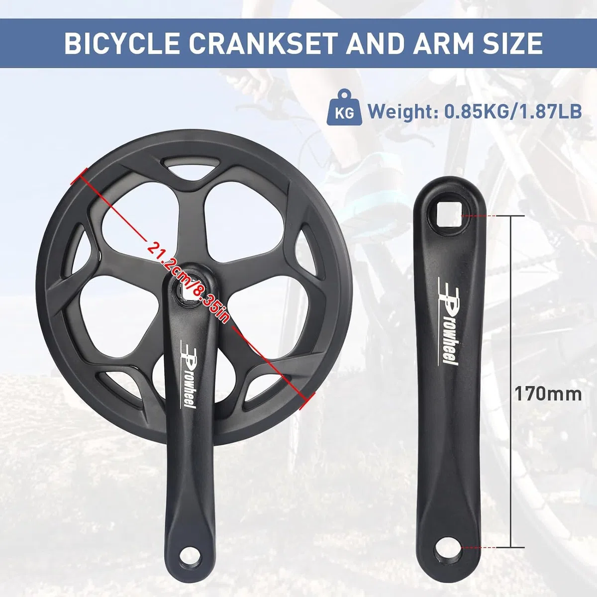 ZUKKA Prowheel - Guarnitura per bicicletta 46T, in lega di alluminio da 170 mm, per bicicletta singola e 6/7/8 velocità, per bicicletta elettrica