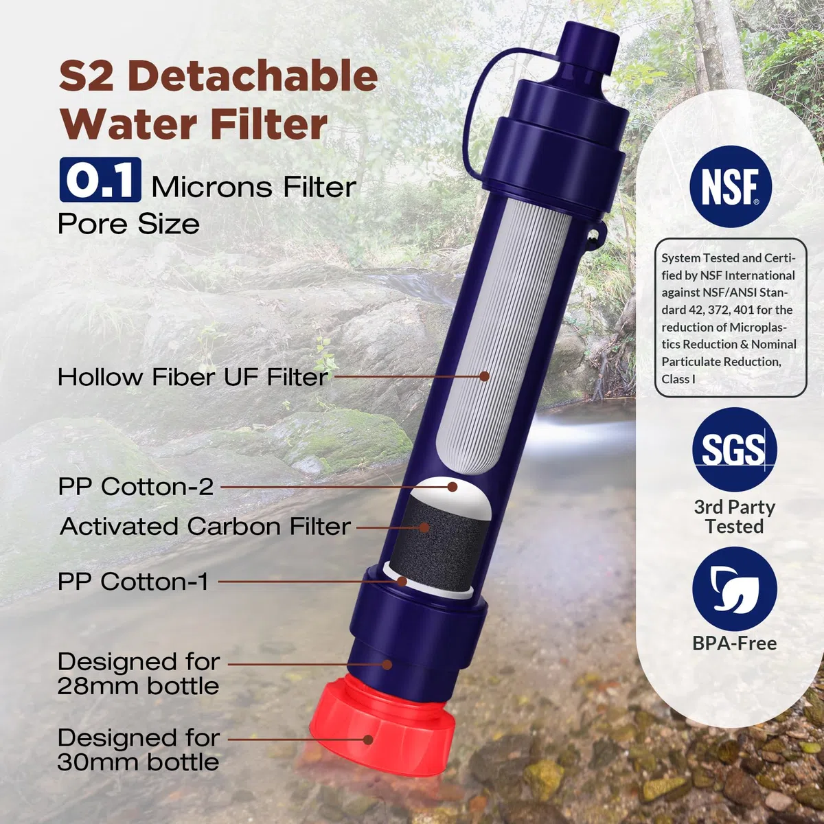 Membrane Solutions Sistema di Filtraggio dell'Acqua a Gravità Portatile, con Sacca d'Acqua da 6L, Filtro per Acqua di Campeggio, Rimuove il 99,9999% dei E.Coli