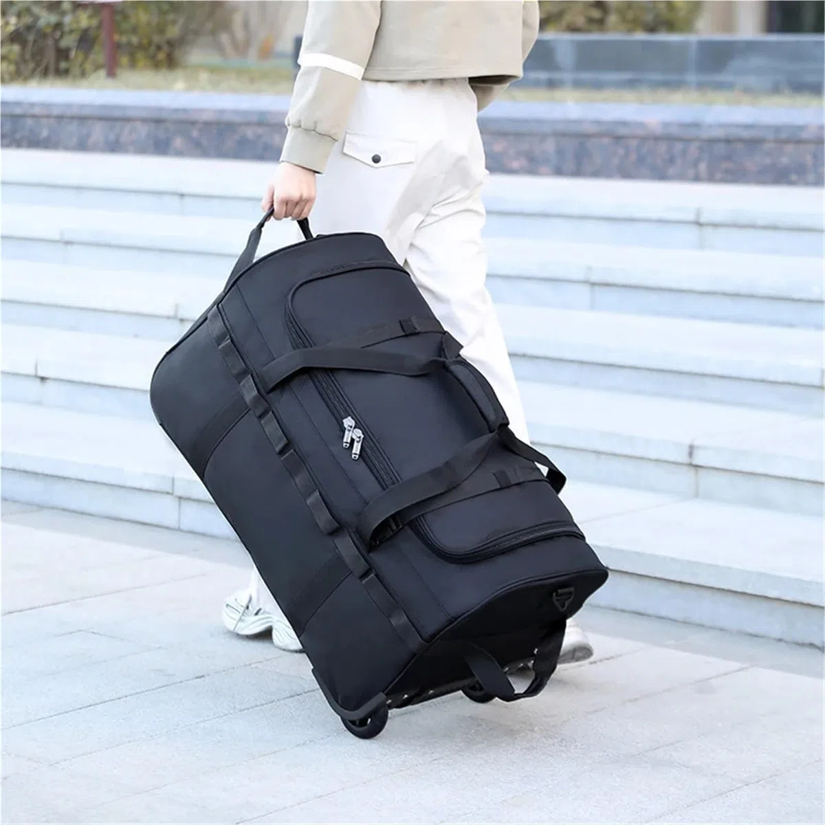 Borsone da Viaggio con Ruote Borsone con ruote resistente, pieghevole, impermeabile, con tracolla regolabile e tasche for viaggi e palestra(Red)