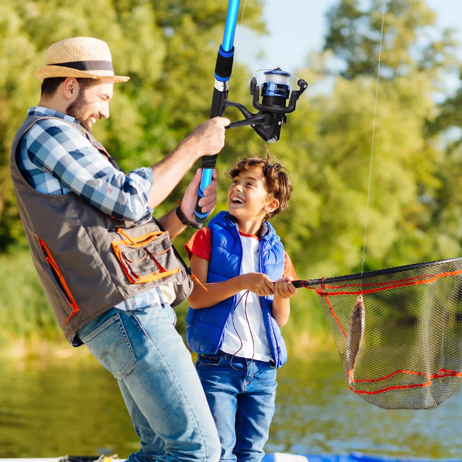 Set da pesca per bambini, 1,8 m, set di canne da pesca per bambini, con mulinello e set di esche, canna da pesca telescopica in fibra di carbonio e mulinello, accessori da pesca per bambini dai 3 ai