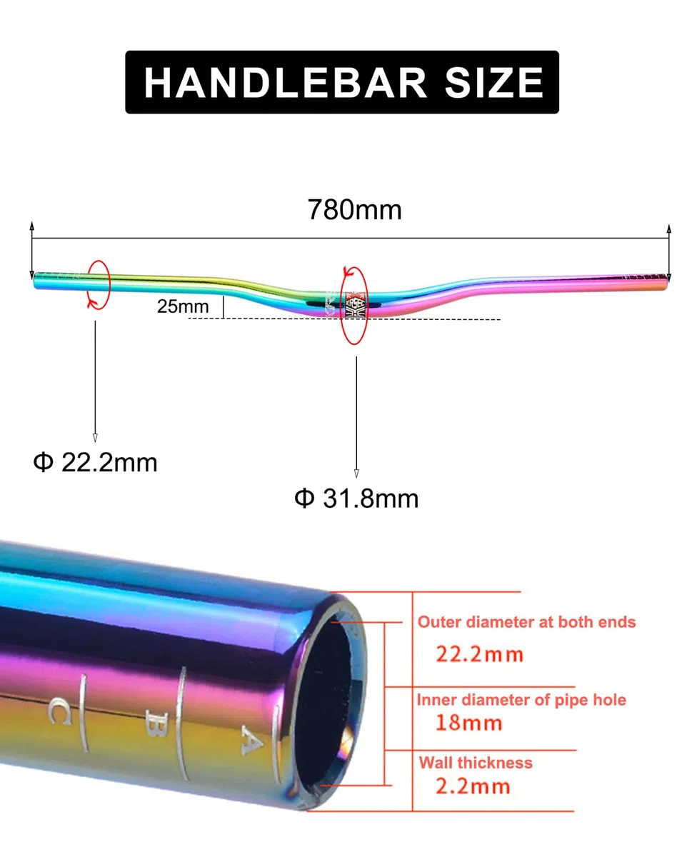 Manubrio colorato per Bicicletta MTB 31,8 mm x 780 mm AM XC DH Downhill Racing Bike Rise Rainbow Manubrio