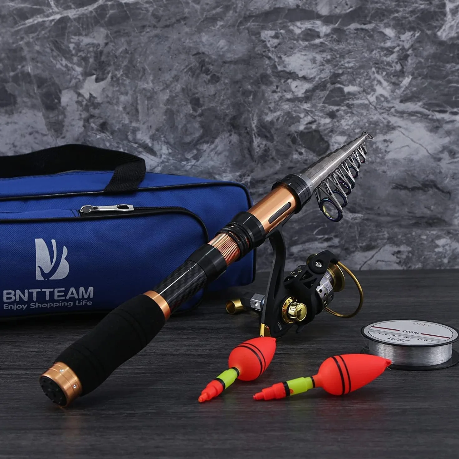 Set Combinato Canna Da Pesca Telescopica Mulinello Da Spinning 99% Carbonio Con Borsa Esche Per Mare Acqua Dolce Stagno Fiume (T1-Kit completi, ‎3.6M/141.7in/11.81ft)