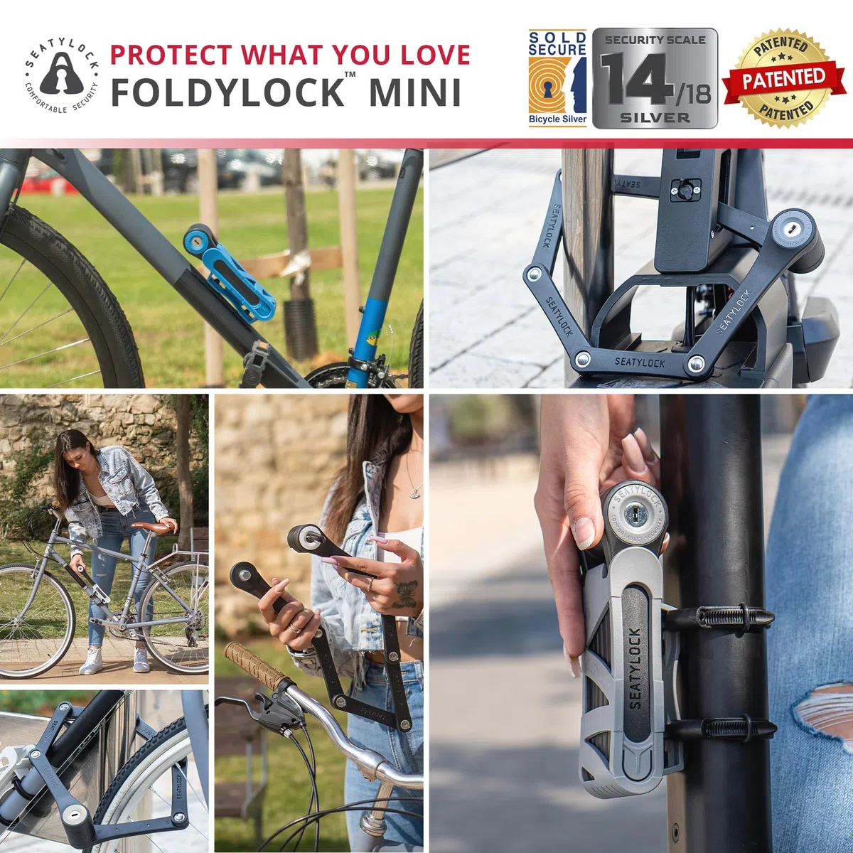 FoldyLock - Mini lucchetto pieghevole per bicicletta, leggero, brevettato, antifurto, con chiave, per scooter elettrico e bici da città, 75 cm