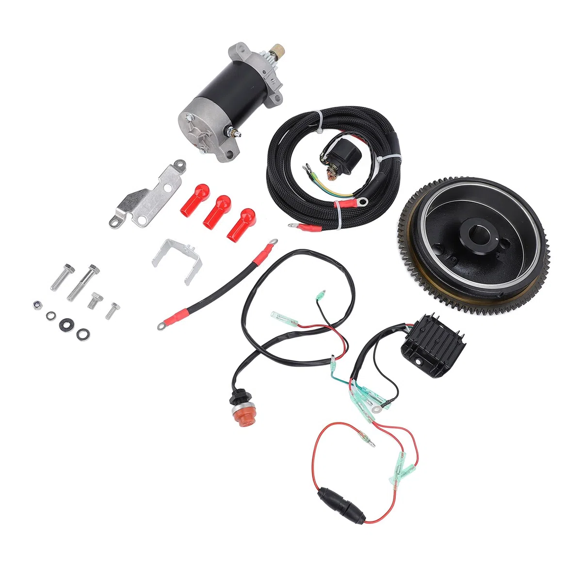 aqxreight Kit di Avviamento Motore Fuoribordo per Motore a 4 Tempi Avviamento Elettrico in Alluminio con, relè e Cavo di Alimentazione Sostituzione di Grado Marino per gli Appassionati di