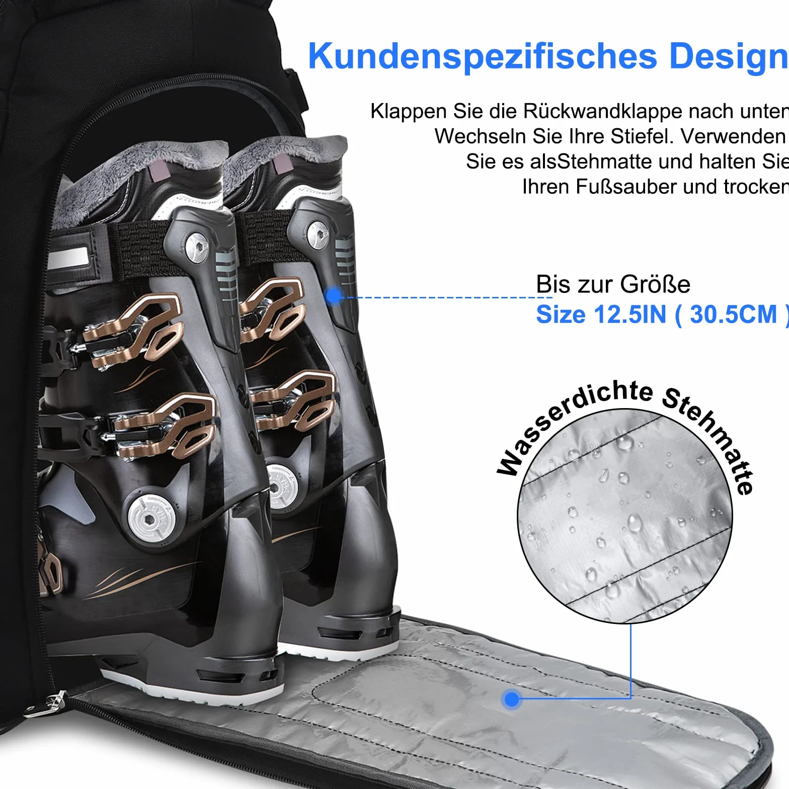 Borsa per scarponi da sci con scomparto per casco, 50 l, in nylon 1680D, zaino da sci con borsa per casco, borsa da sci, pattini, snowboard, pattini in linea