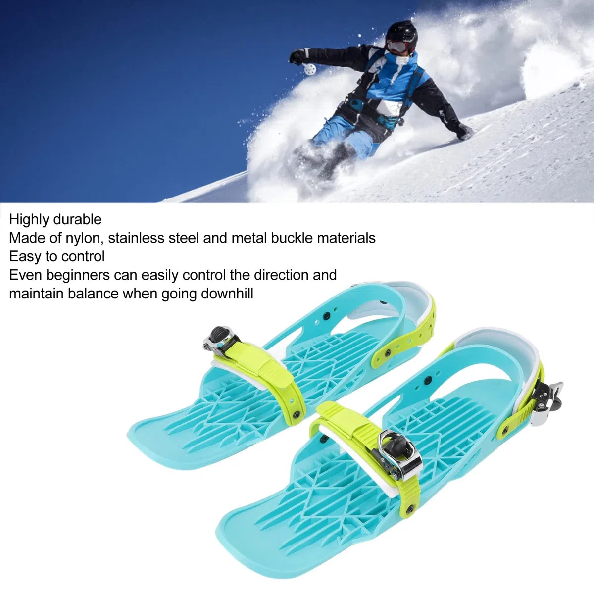 Buachois Mini Pattini da Sci, Pattini da Sci Corti Portatili Regolabili da Attaccare agli Scarponi da Sci Snowskate Invernali per l'Inverno all'aperto Snowblades Skiboards Scarpe