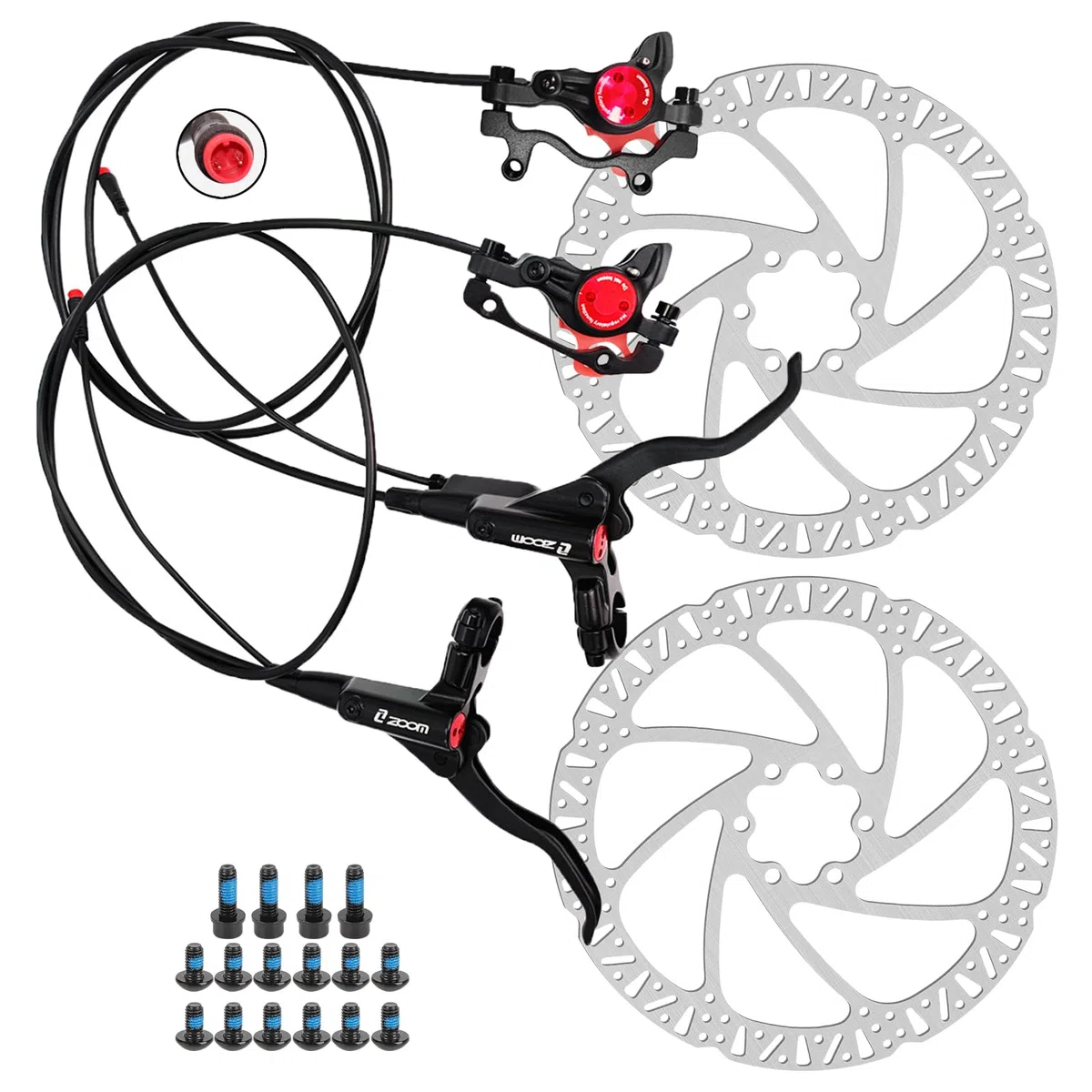 JFOYH Zoom Kit Freni Idraulici per eBike – Sensore Cut-off 2/3 Pin Impermeabile, Leve e Pinze Pre-Riempite, Rotori da 160 mm, Installazione Facile per Bici Elettriche