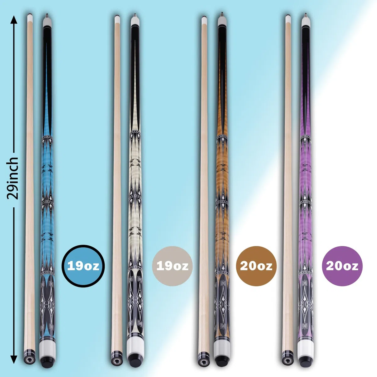 13mm 58 Pollici 19 20 Once Stecche Biliardo Pool,1/2 Maple Pool Cue Stick,Bastone da Biliardo da Bar per Uomini e Donne.