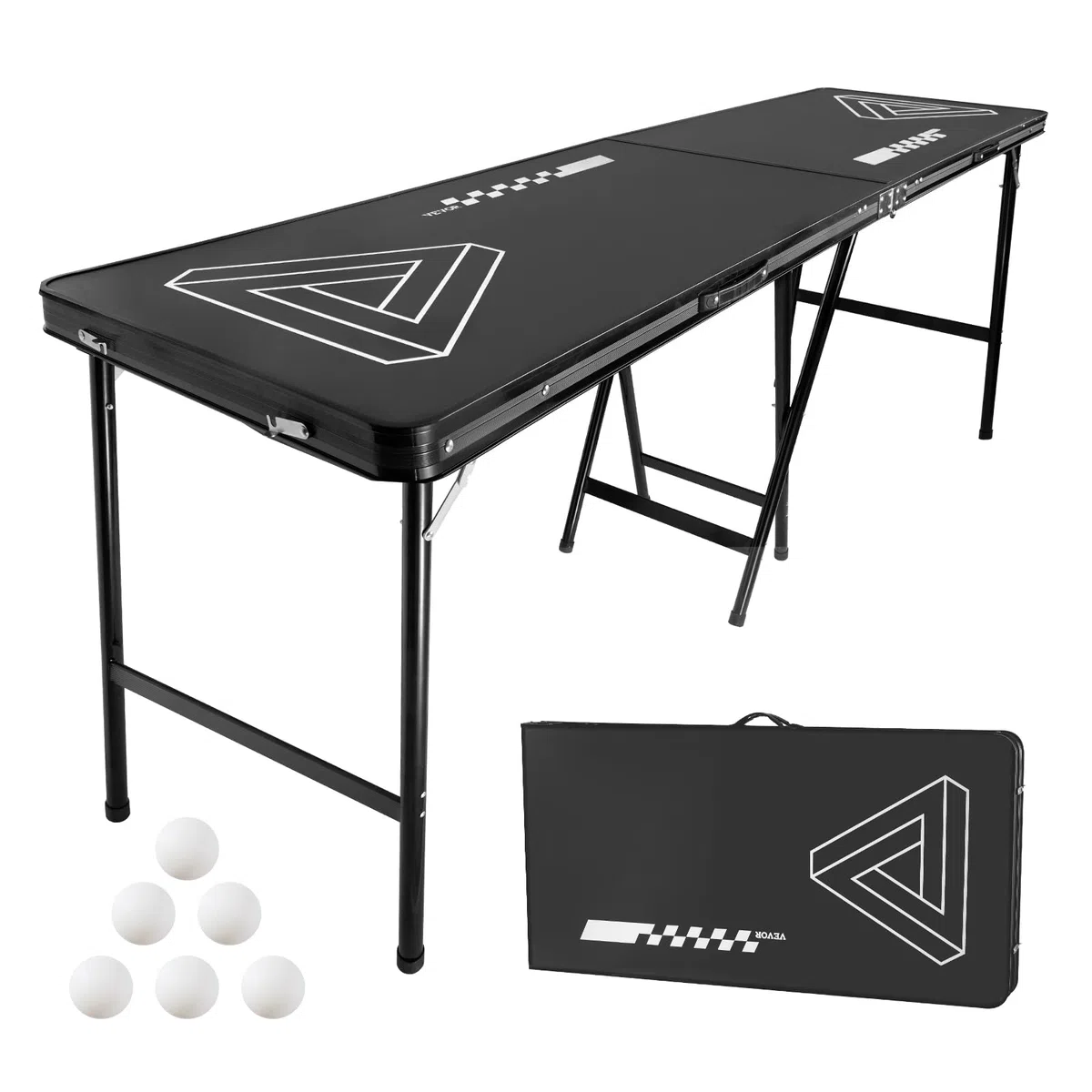 VEVOR Tavolo da Beer Pong Portatile da 2,4 m, Tavolo Pieghevole Rialzato da 91 cm Maniglie per Trasporto e 6 Palline da Pong, Leggero per Portellone Posteriore Auto per Viaggio, Campeggio, Nero