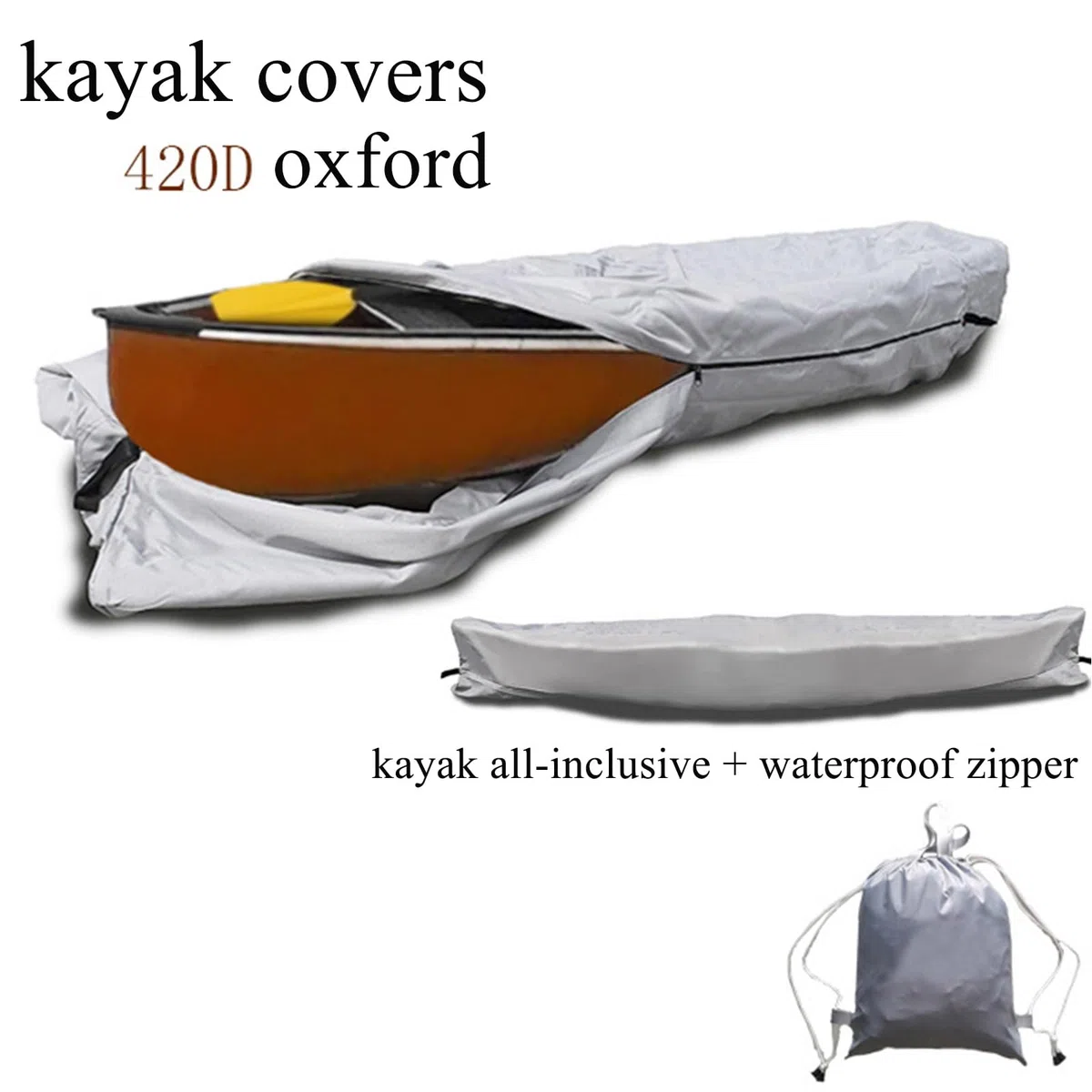 Copertura Kayak Impermeabile 210D Oxford – Telo Protettivo Antipolvere E Anti-UV Per Canoa, Kayak Gonfiabile, Paddle Board, SUP – Custodia Esterno Pieghevole Resistente-Gray||5 m/16ft