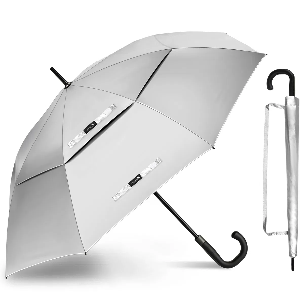 ZOMAKE Ombrello Golf Grande 54 Inch- Ombrello Parasole Anti UV Con Impugnatura a J,Ombrello Golf Grande Antivento Apertura Automatica,Ombrello Robusto Da Viaggio per Anziani E Bambini(Argento E Nero)