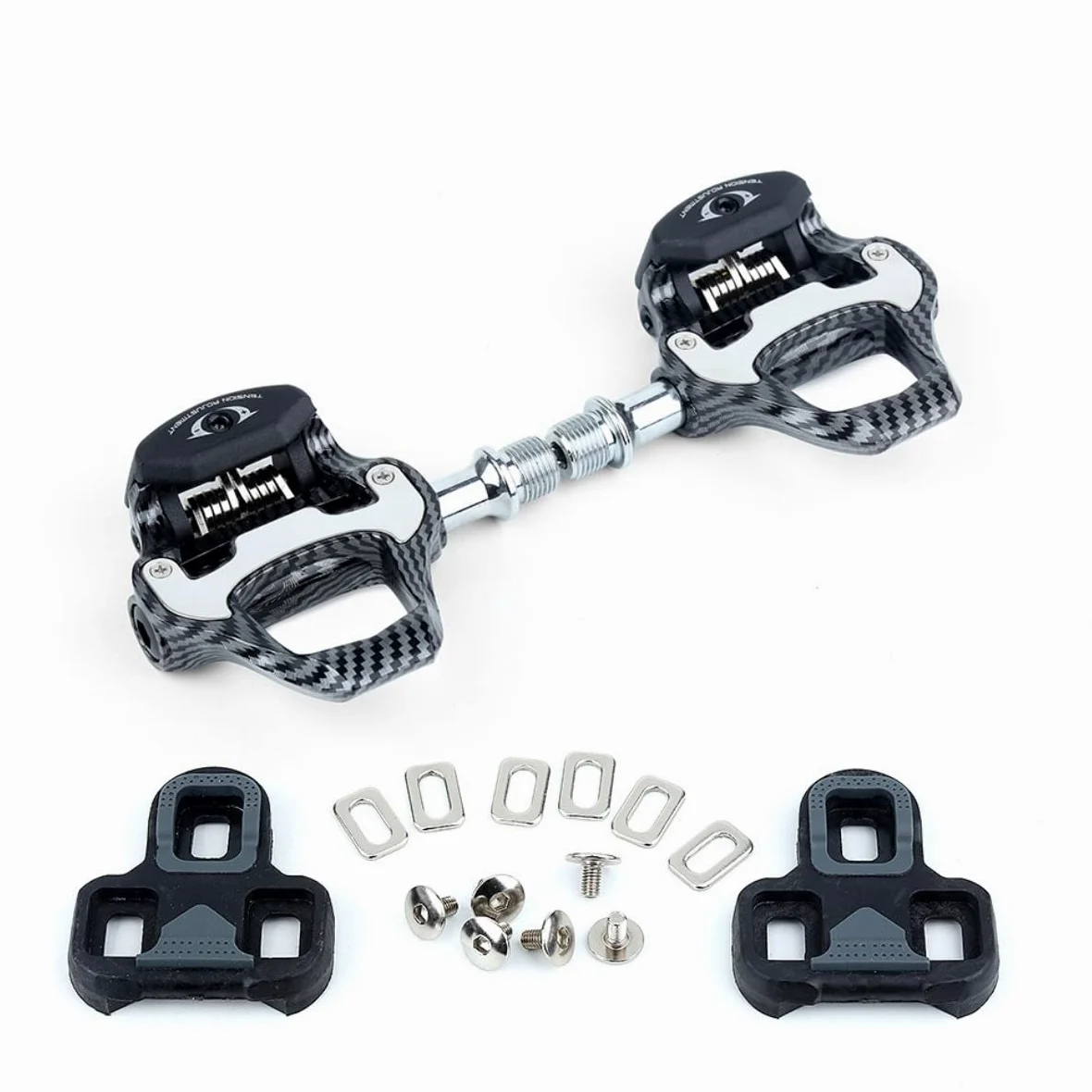 Pedali per Bicicletta in Fibra di Carbonio - Compatibili con KEO Grip per Bici da Strada - Tacchetti per Ciclismo