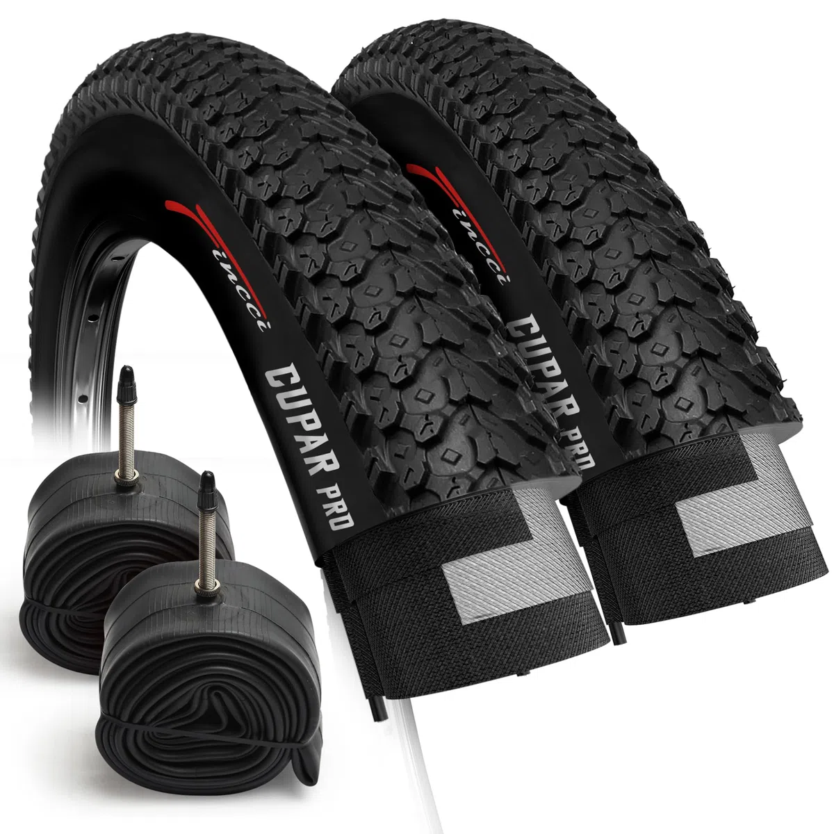 Fincci Copertoni MTB 26 x 2.1 Pollici 57-559 Set Coppia Pieghevole Pneumatici bici 26 con 2x Cameras d Aria Valvola Interna Presta per Mountain Bike, Bici Corsa, Bicicletta Elettrica - Confezione da 2